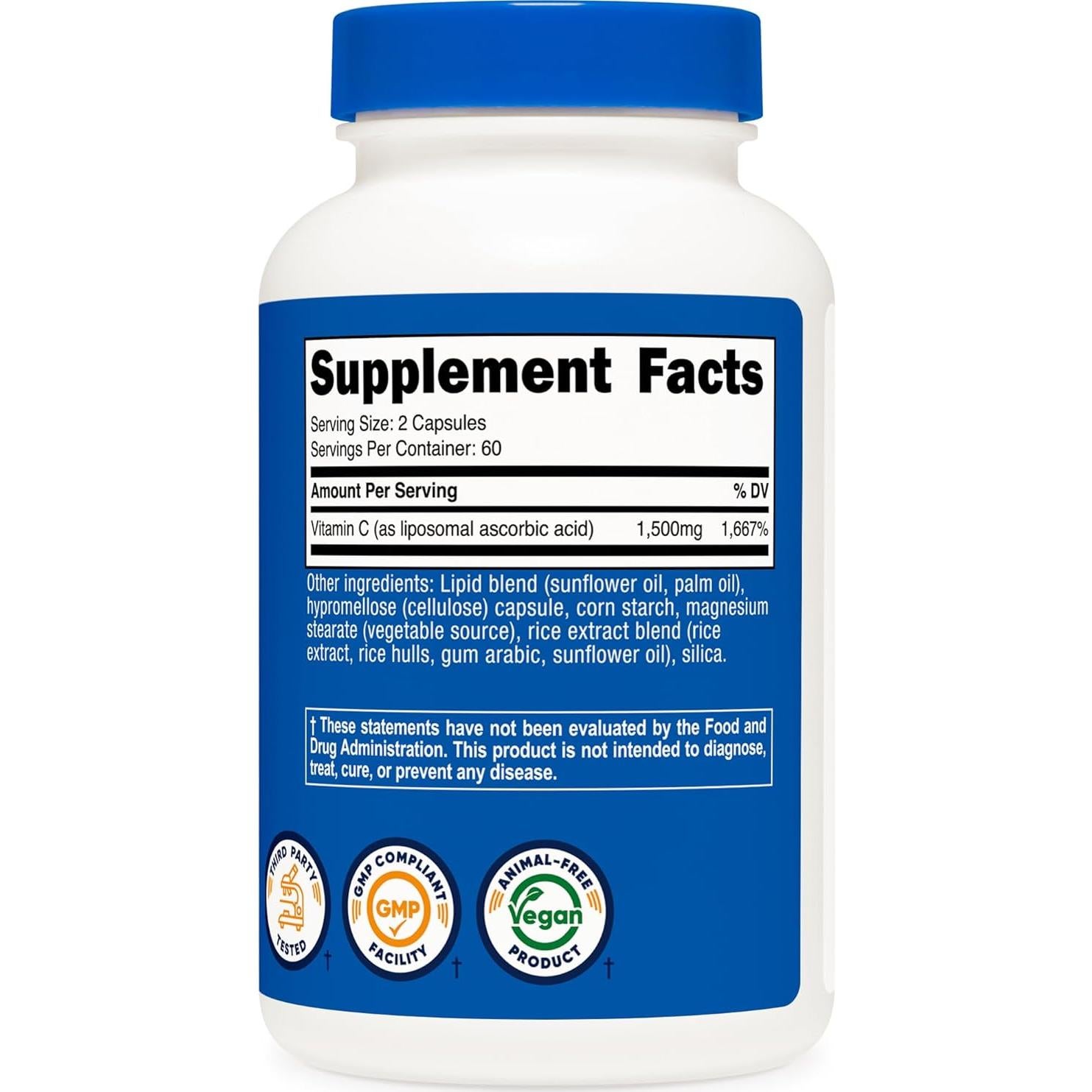 Nutricost Vitamina C Liposomal 1500mg 120 Cápsulas Veganas