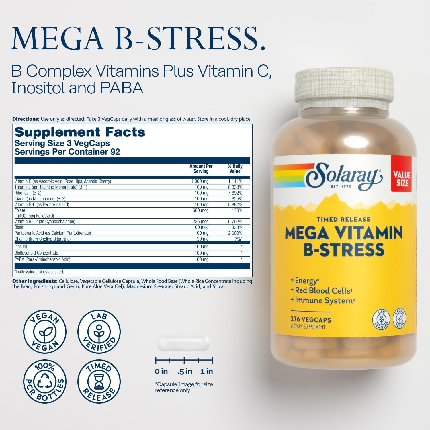 Solaray Mega Vitamina B Estrés 100 Cápsulas Veganas