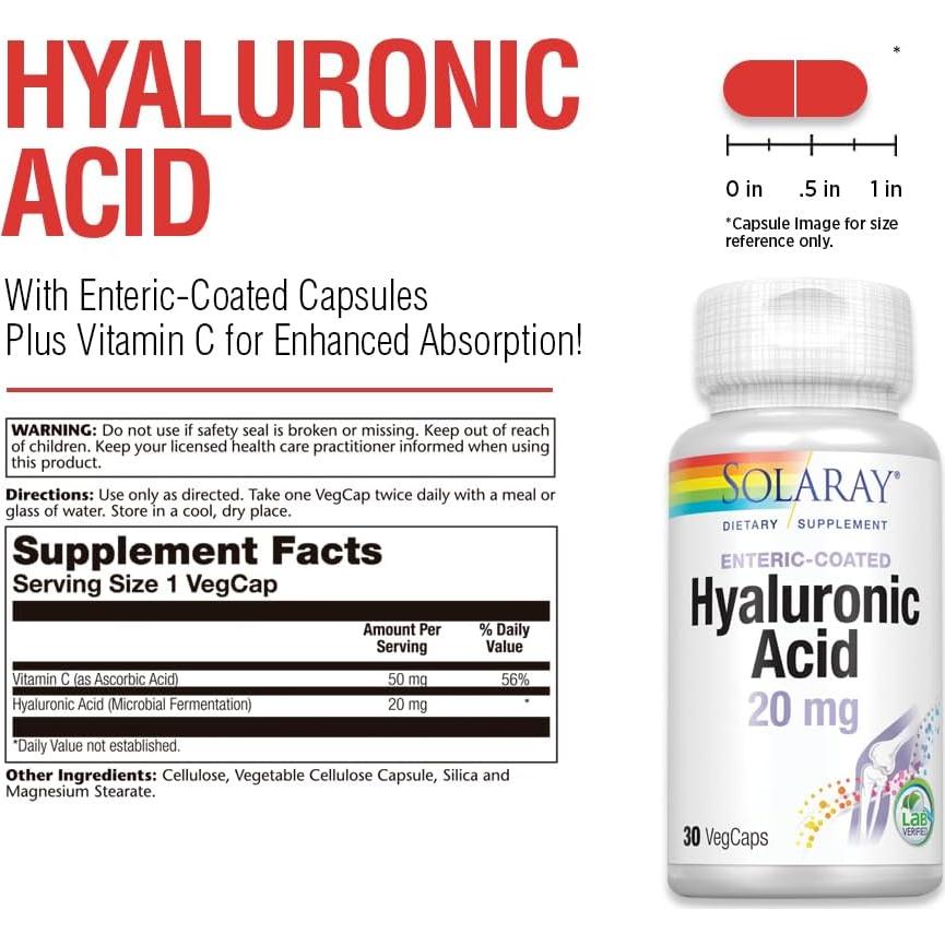 Suplemento Ácido Hialurónico Solaray 20mg con Vitamina C 30 VegCaps