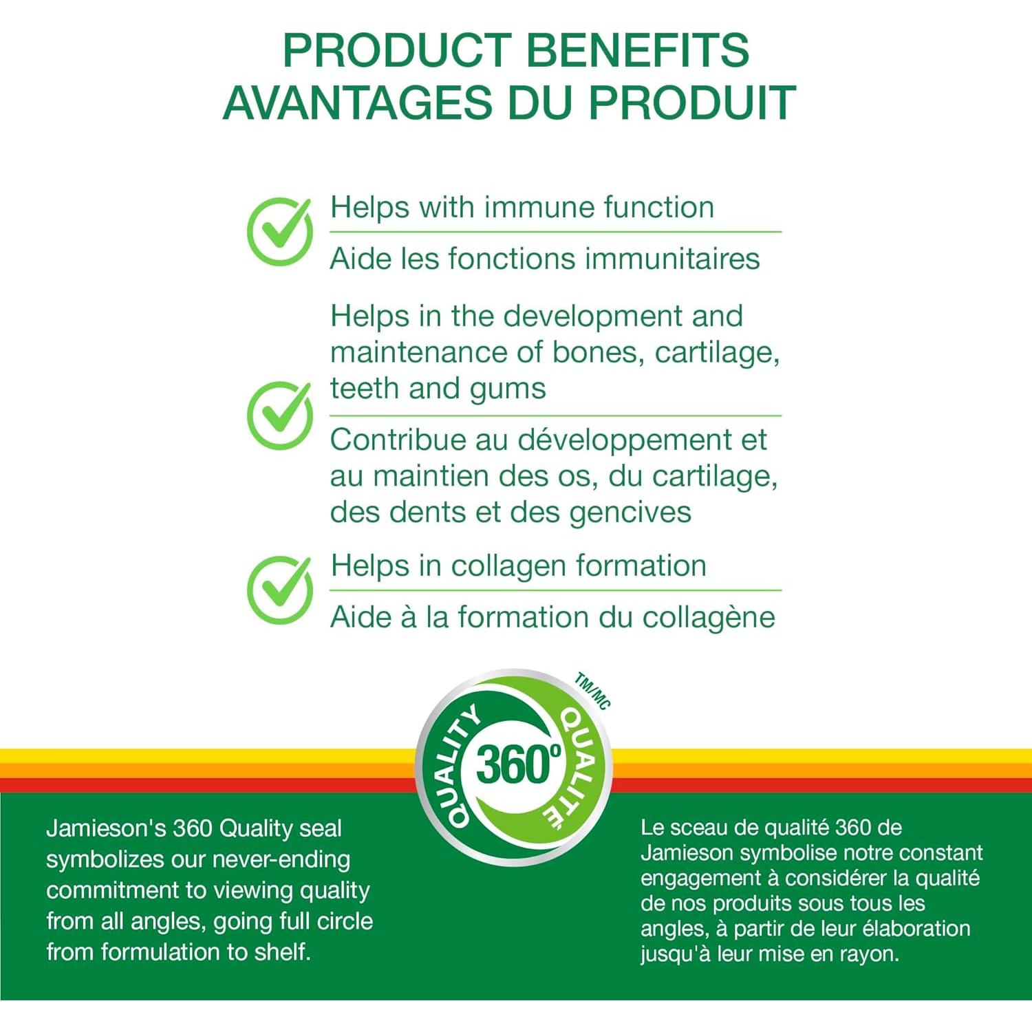 Suplemento de Vitamina C Masticable Jamieson 500mg 330 Unidades