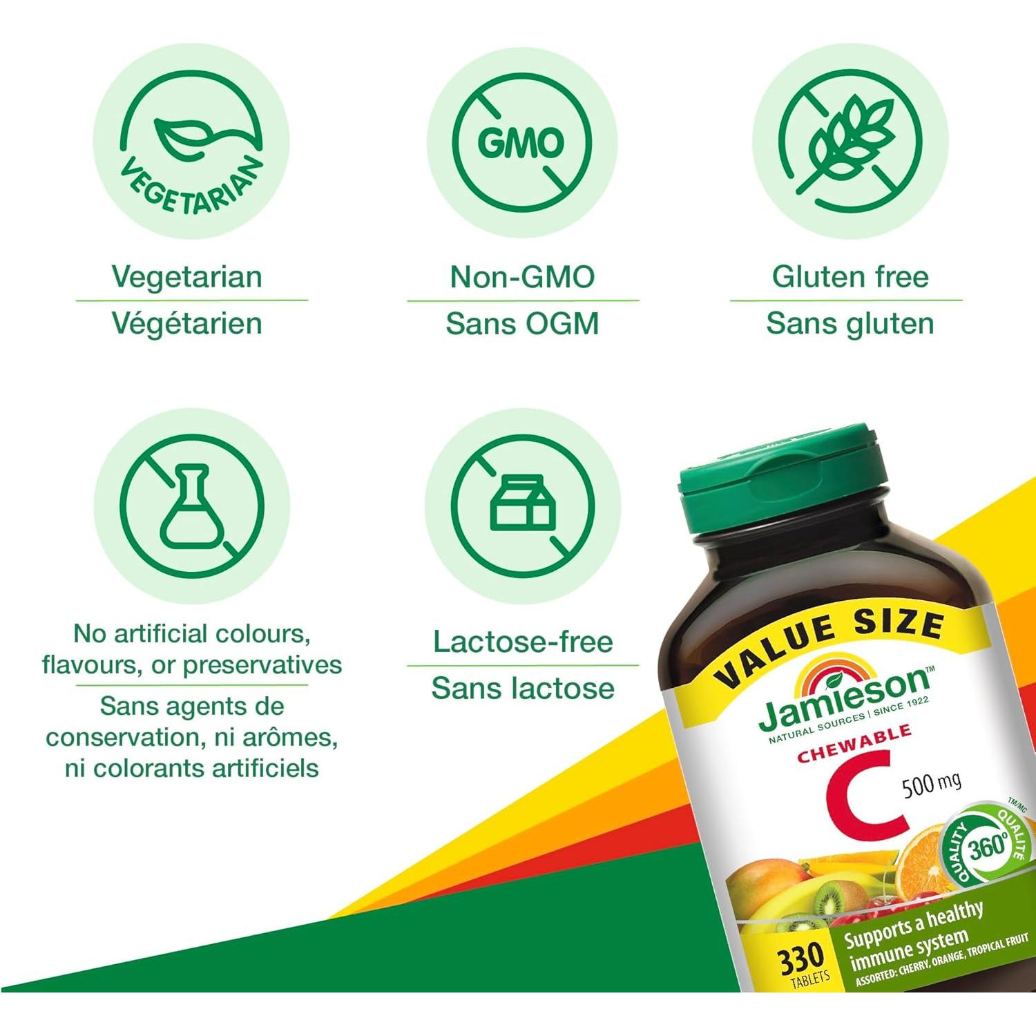 Suplemento de Vitamina C Masticable Jamieson 500mg 330 Unidades