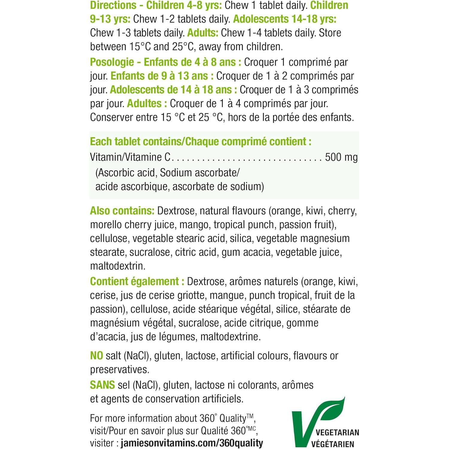 Suplemento de Vitamina C Masticable Jamieson 500mg 330 Unidades