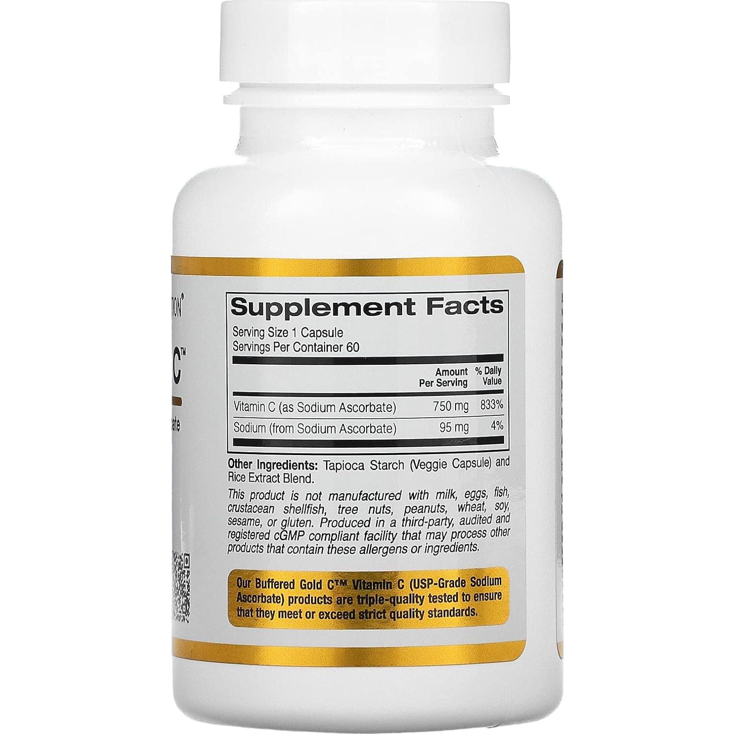 Cápsulas de Vitamina C Buffered California Gold Nutrition 750 mg 60 Unidades
