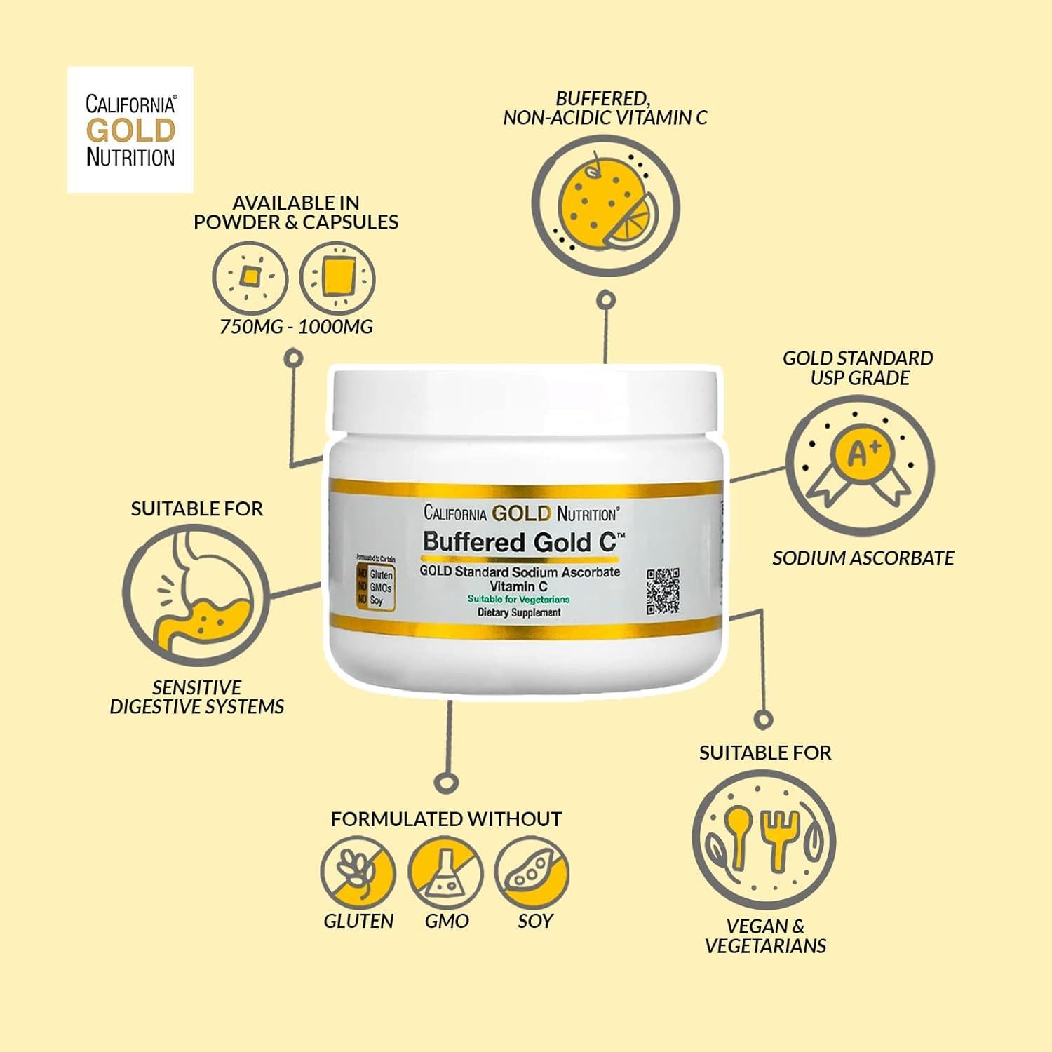 Cápsulas de Vitamina C Buffered California Gold Nutrition 750 mg 60 Unidades