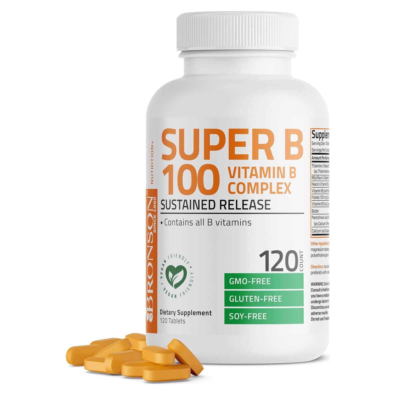 Bronson Super B100 Complejo de Vitaminas B 120 Tabletas