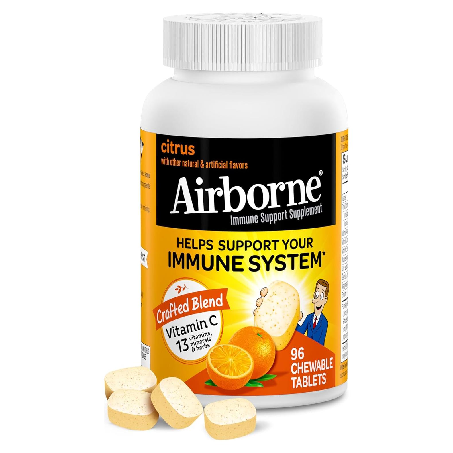 Airborne Tabletas Masticables de Vitamina C 1000mg Cítricos - 96 Unidades