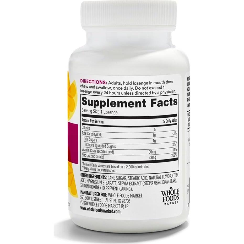 Pastillas de Zinc con Vitamina C 365 Whole Foods 90 Unidades