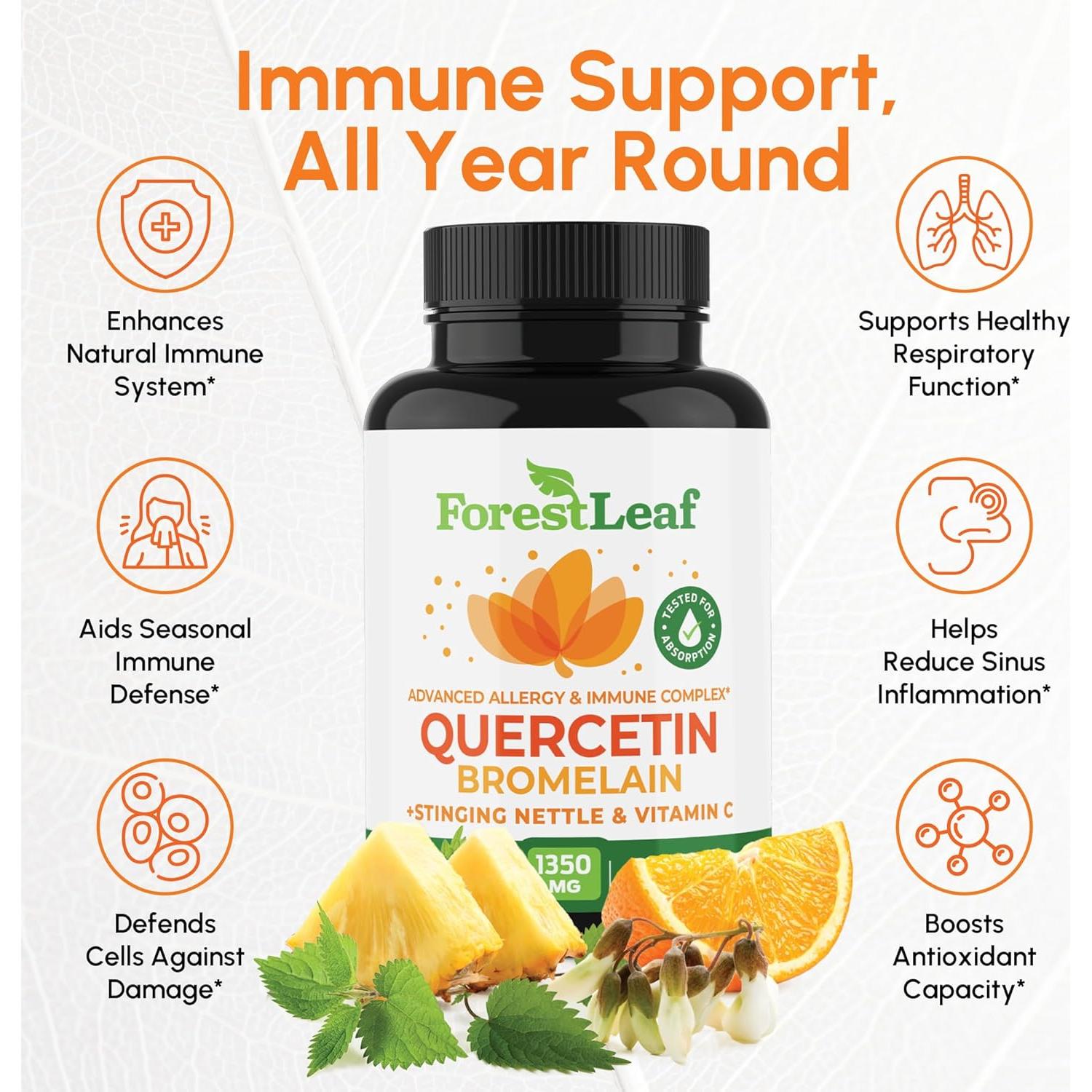 Quercetina con Bromelina ForestLeaf 1350mg - 90 Cápsulas