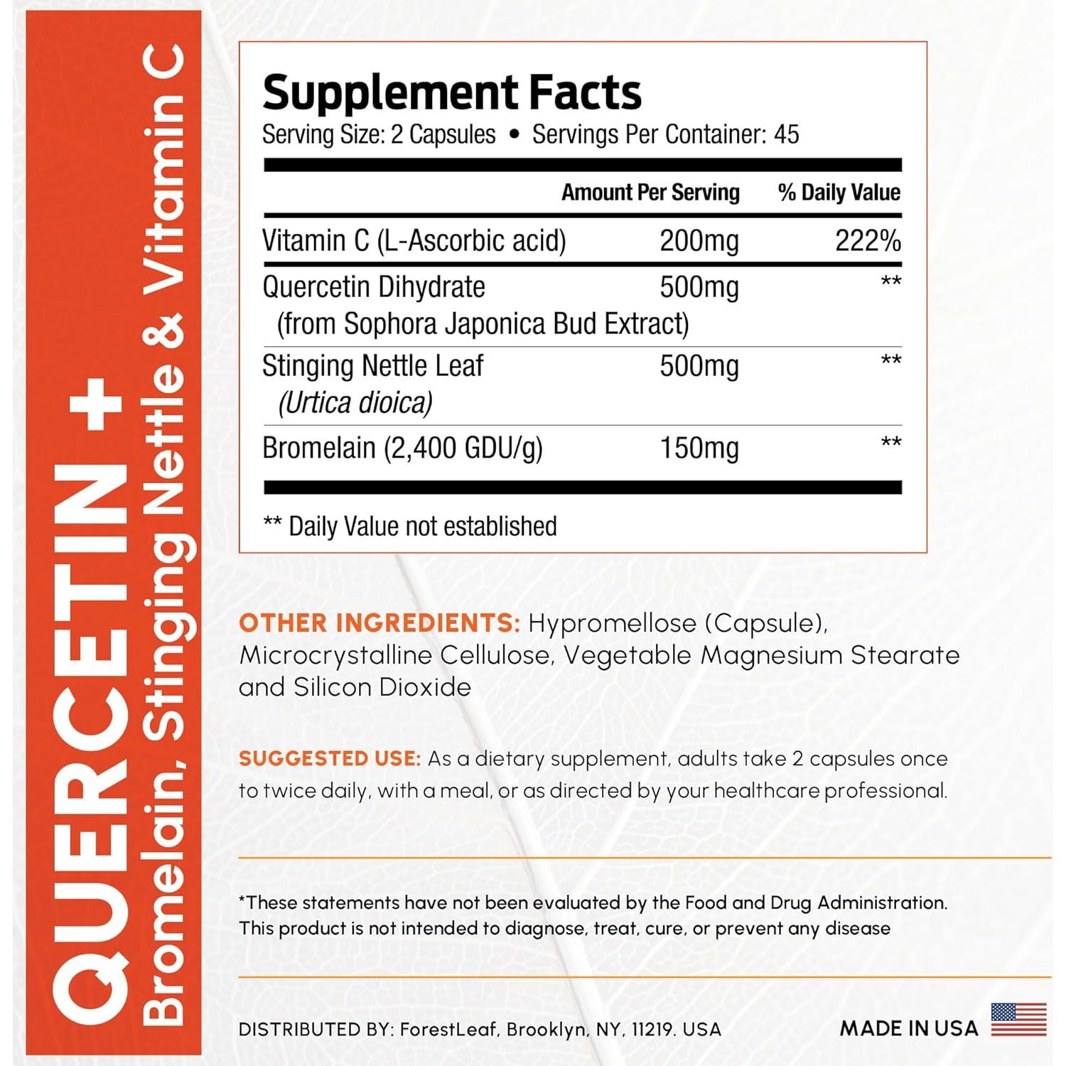 Quercetina con Bromelina ForestLeaf 1350mg - 90 Cápsulas