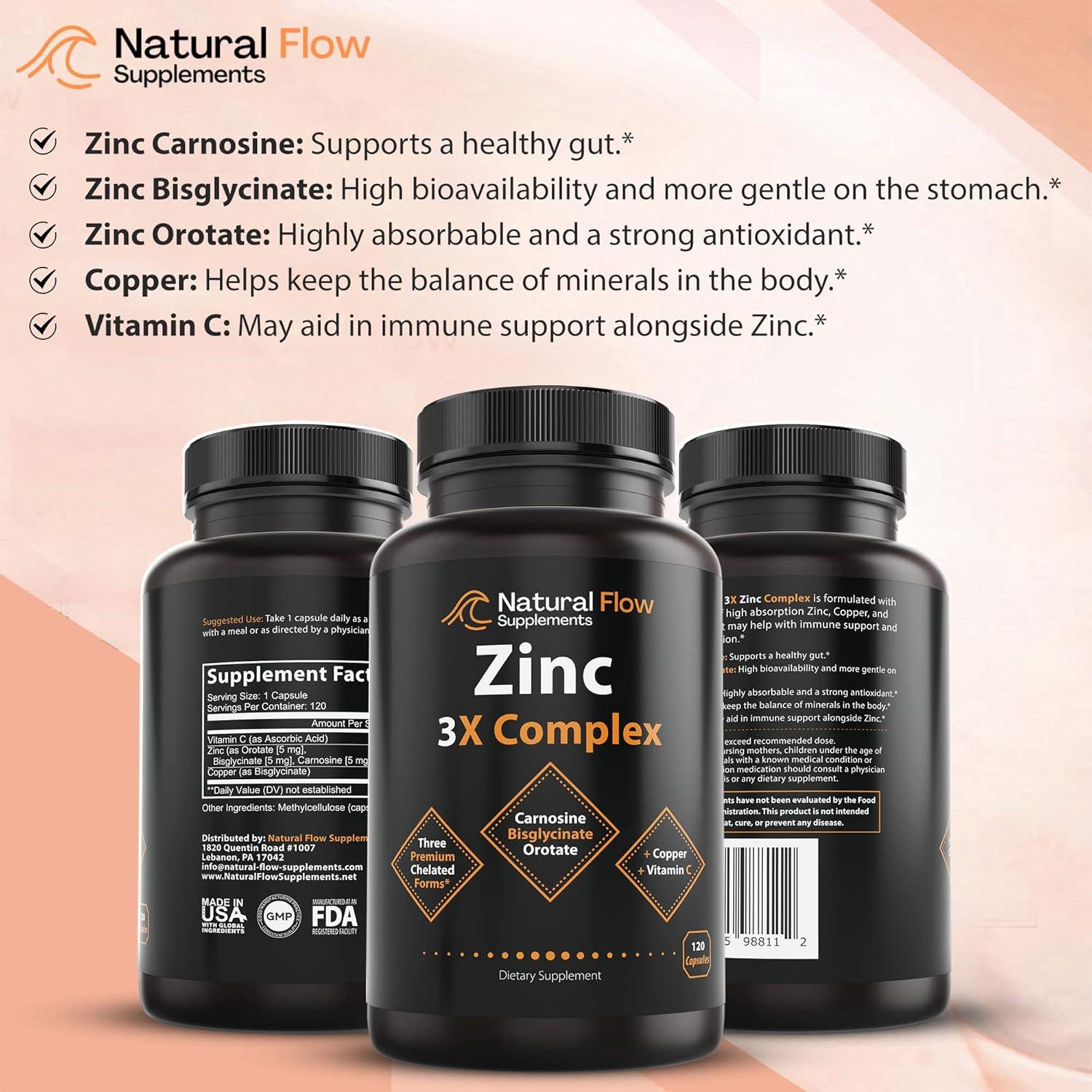 Suplemento de Zinc con Cobre y Vitamina C Natural Flow 120 Cápsulas