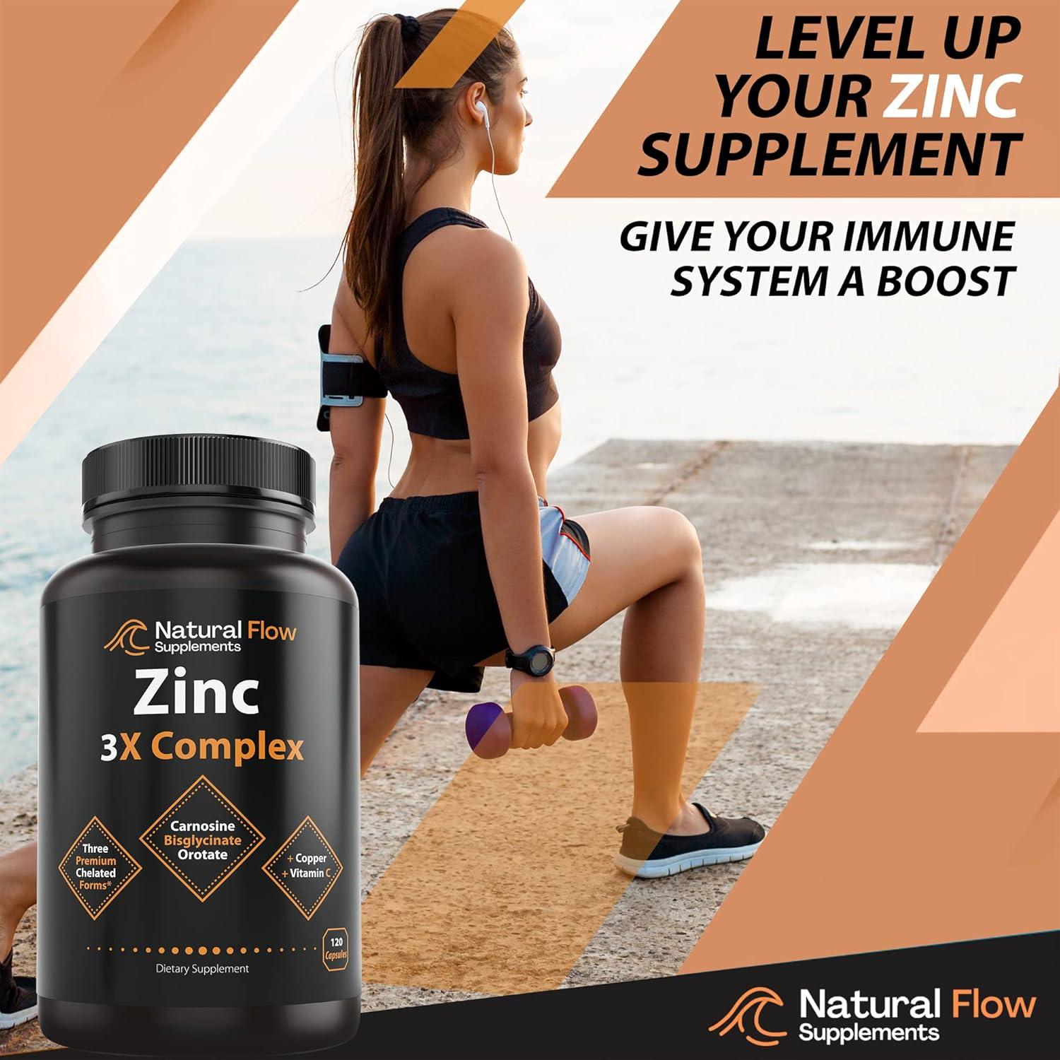 Suplemento de Zinc con Cobre y Vitamina C Natural Flow 120 Cápsulas
