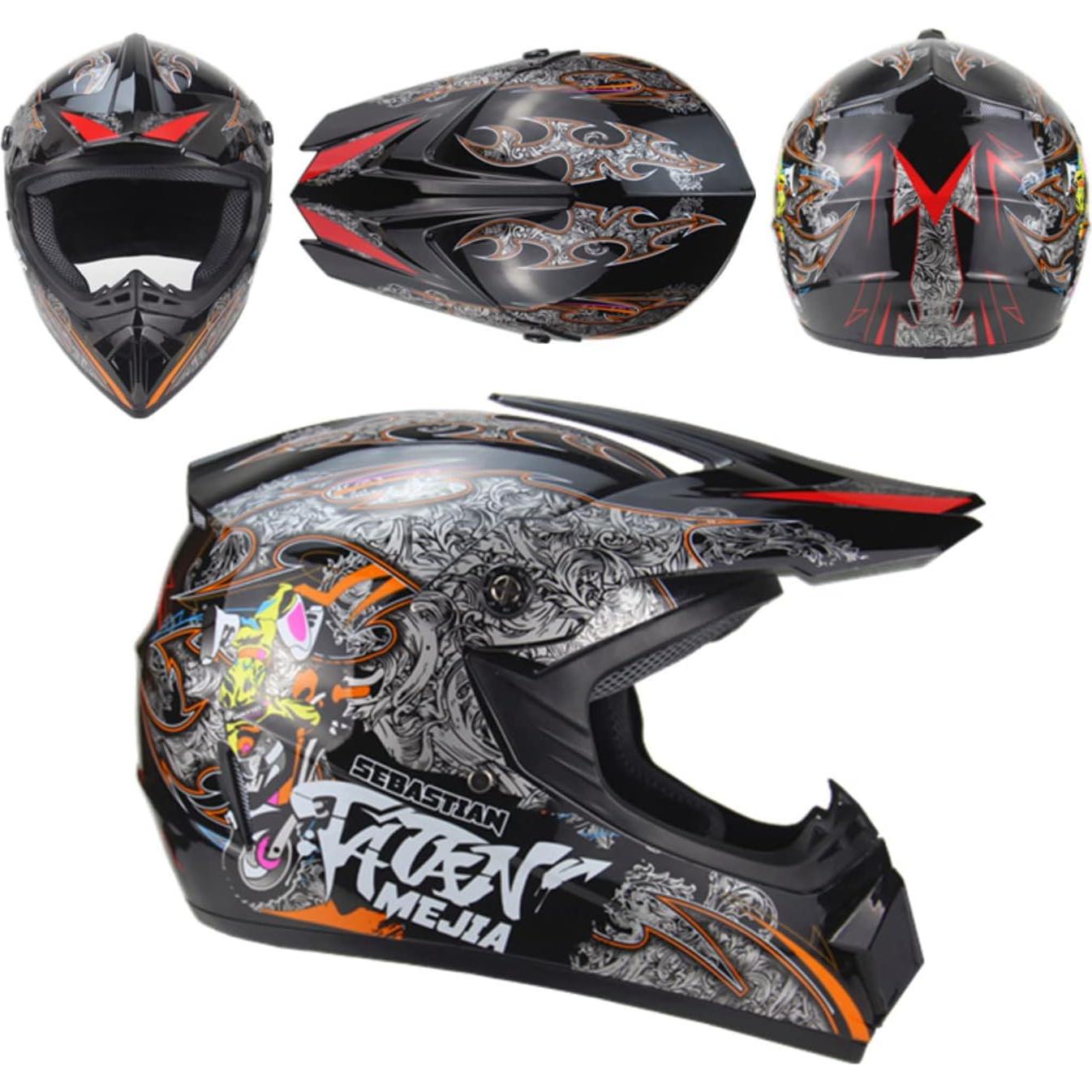 Casco de Motocross Senhill Mediano Negro con Guantes y Gafas