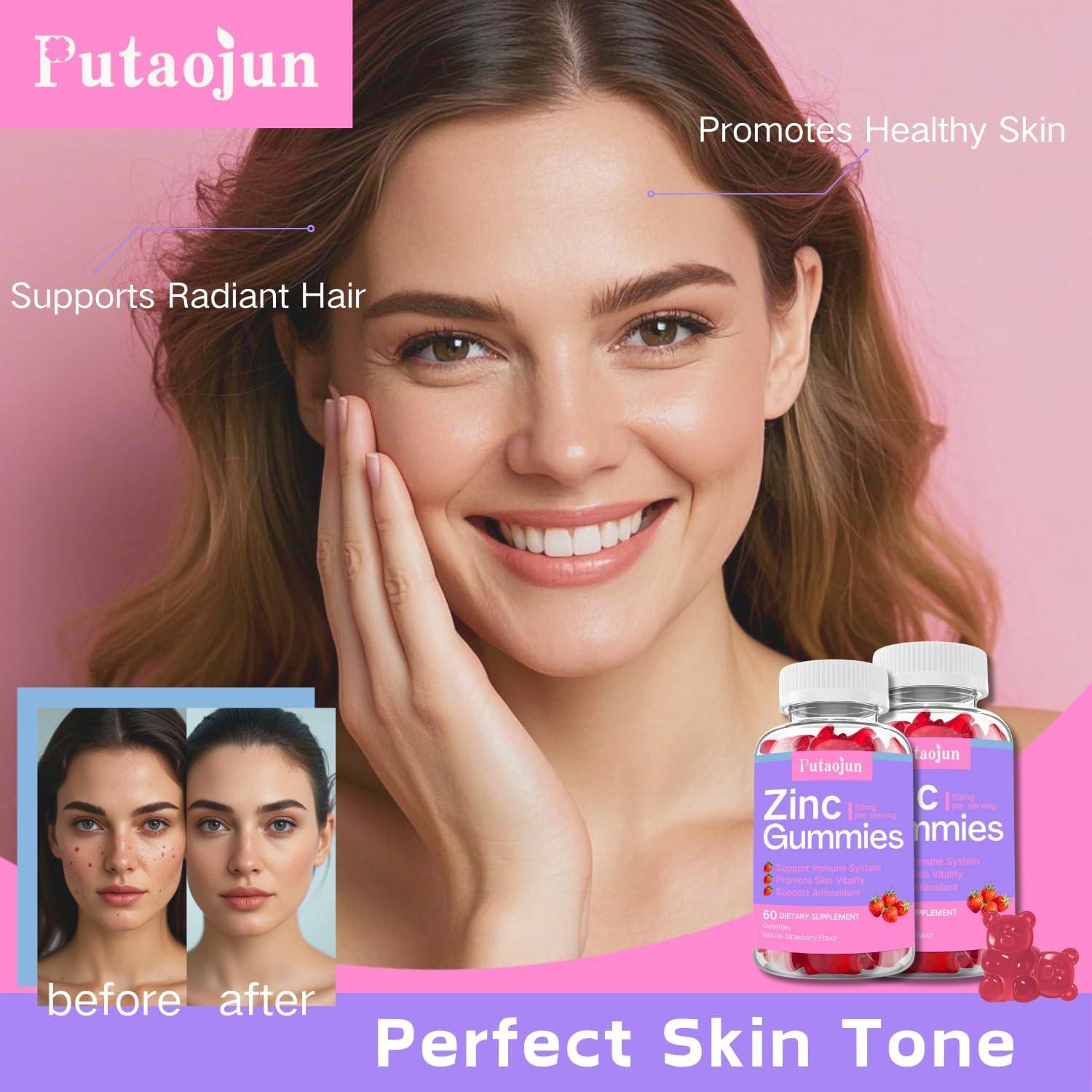 Gomitas de Zinc Veganas Putaojun 60 Unidades Sabor Fresa