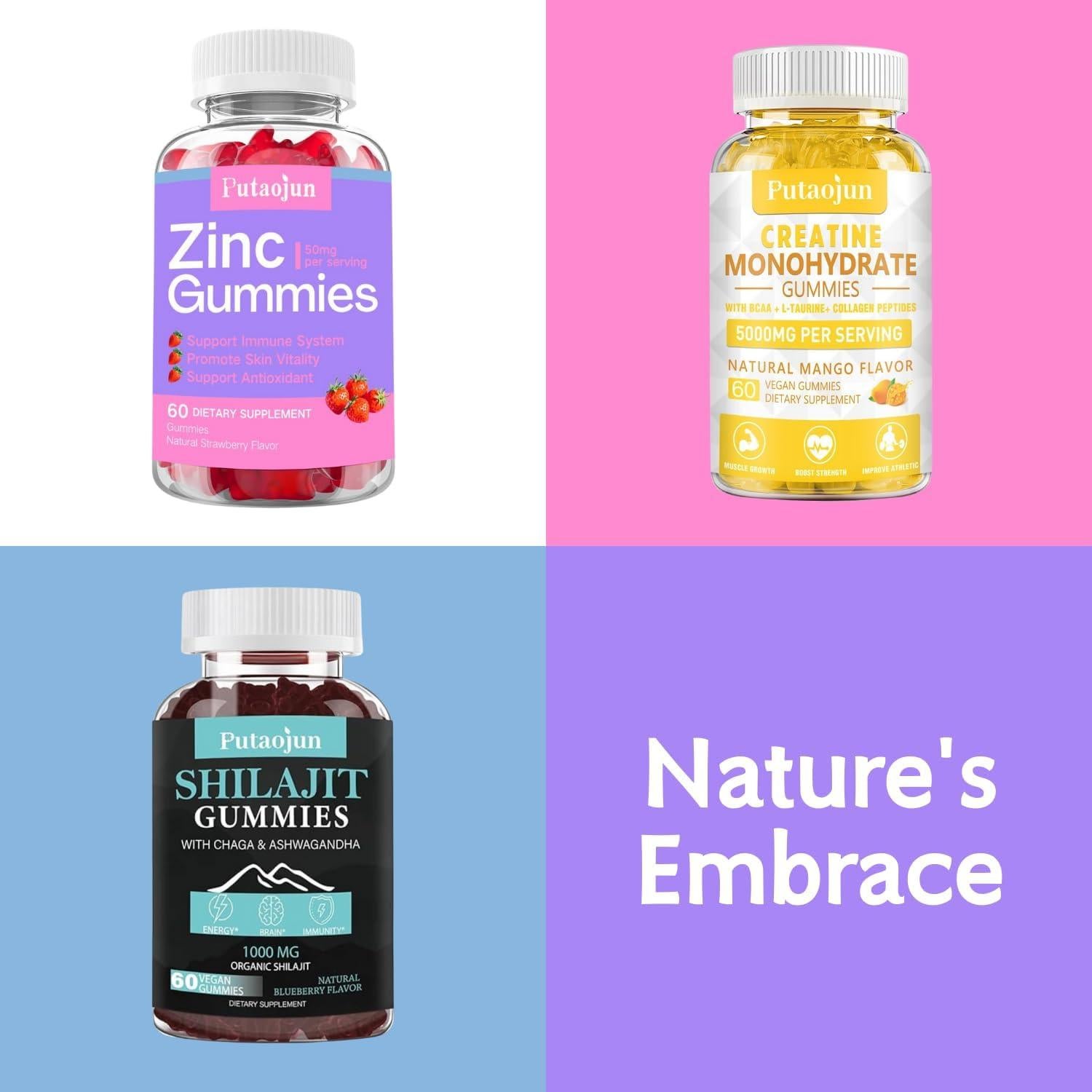 Gomitas de Zinc Veganas Putaojun 60 Unidades Sabor Fresa