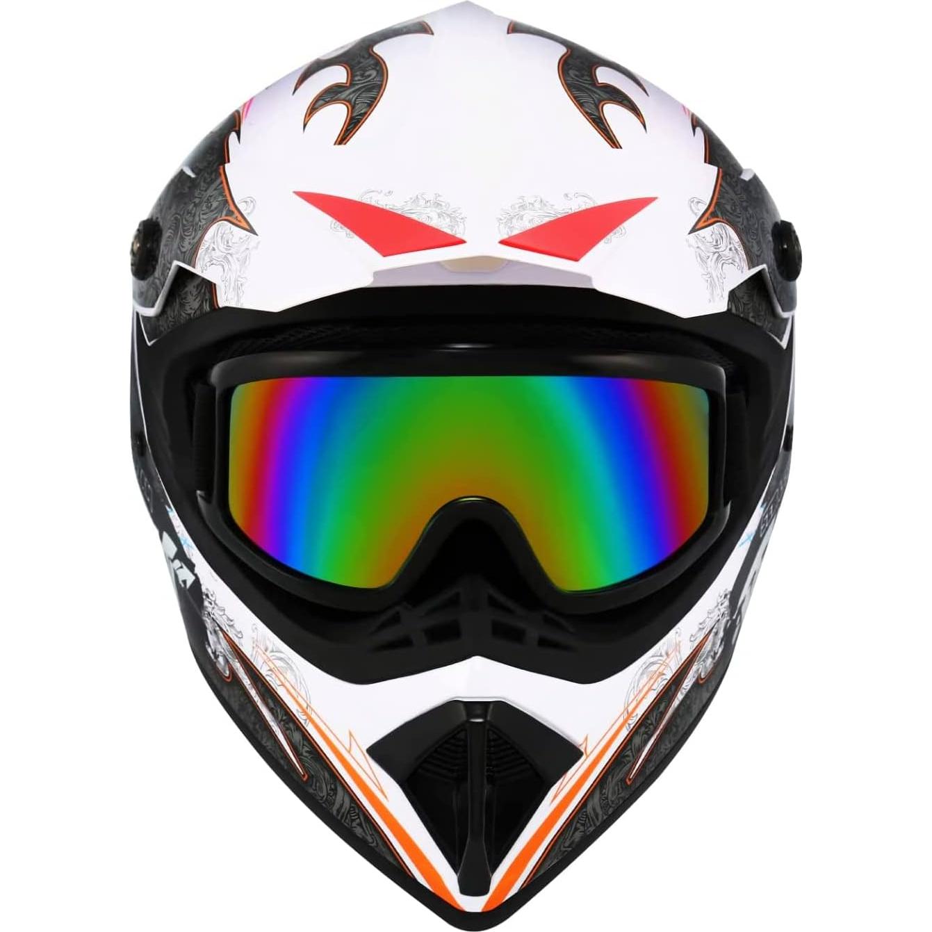 Casco de Motocross Senhill Mediano Blanco con Guantes y Gafas