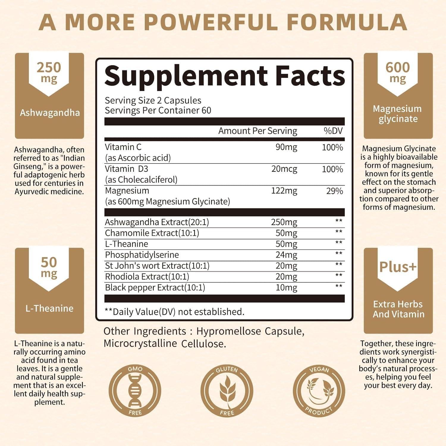 Suplemento de Cortisol 10-en-1 Lukaree 120 Cápsulas Veganas