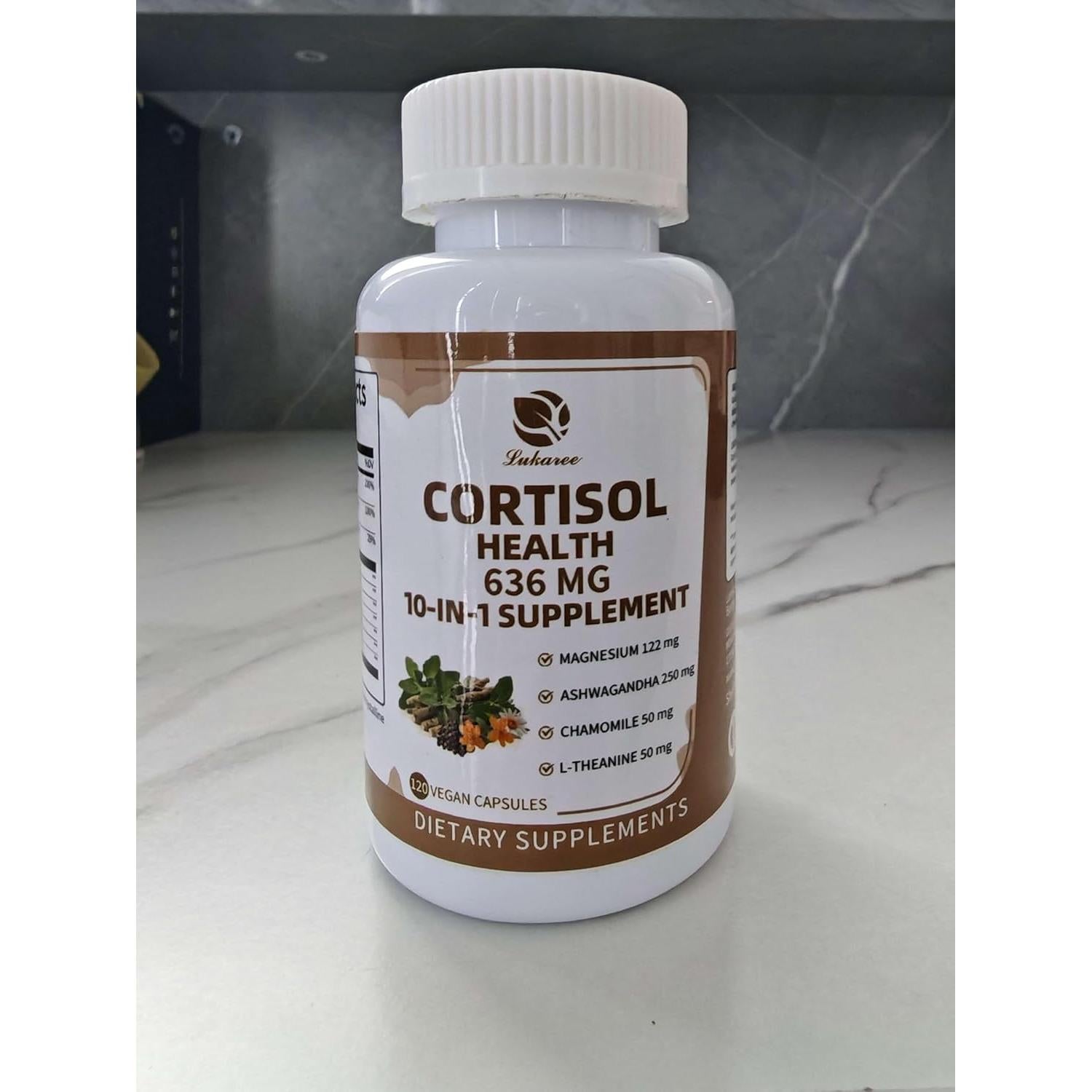 Suplemento de Cortisol 10-en-1 Lukaree 120 Cápsulas Veganas