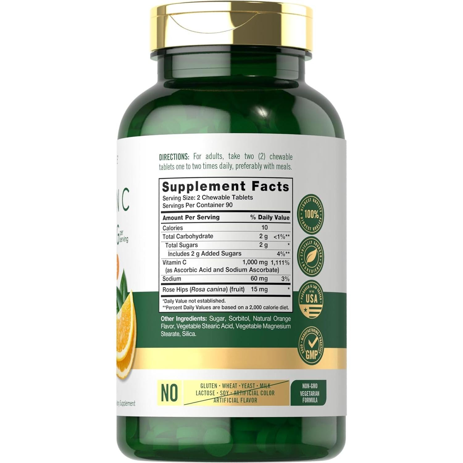 Carlyle Vitamina C Masticable 1000mg 180 Tabletas Sabor Naranja