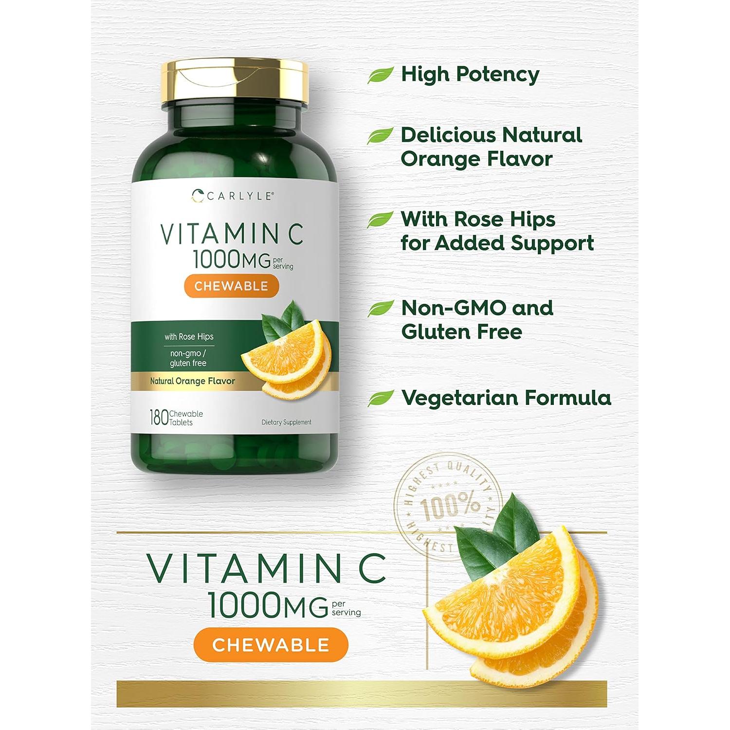 Carlyle Vitamina C Masticable 1000mg 180 Tabletas Sabor Naranja