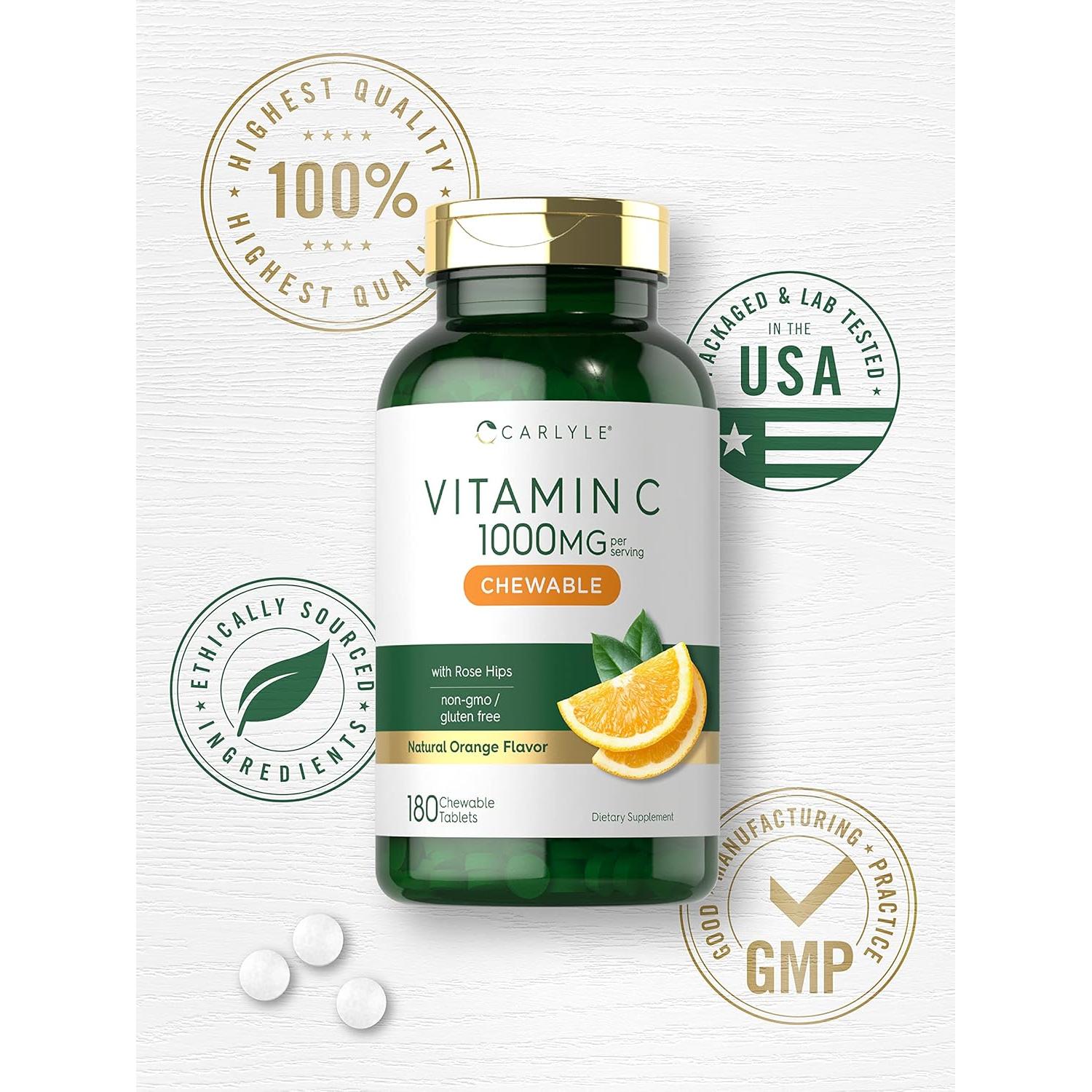 Carlyle Vitamina C Masticable 1000mg 180 Tabletas Sabor Naranja