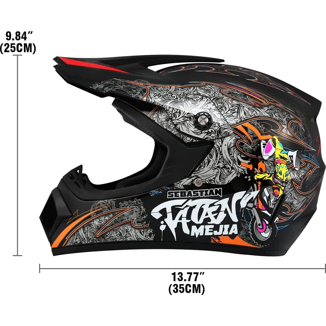 Casco de Motocross Senhill Grande Negro con Gafas y Guantes