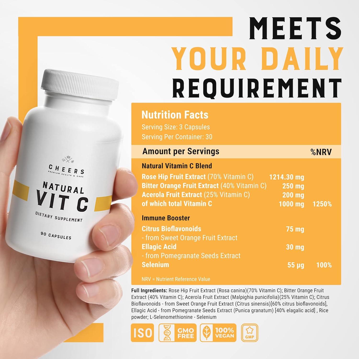 Suplemento Vitamina C 1000mg Cheers | Vegano, Antioxidante | 90 Cápsulas