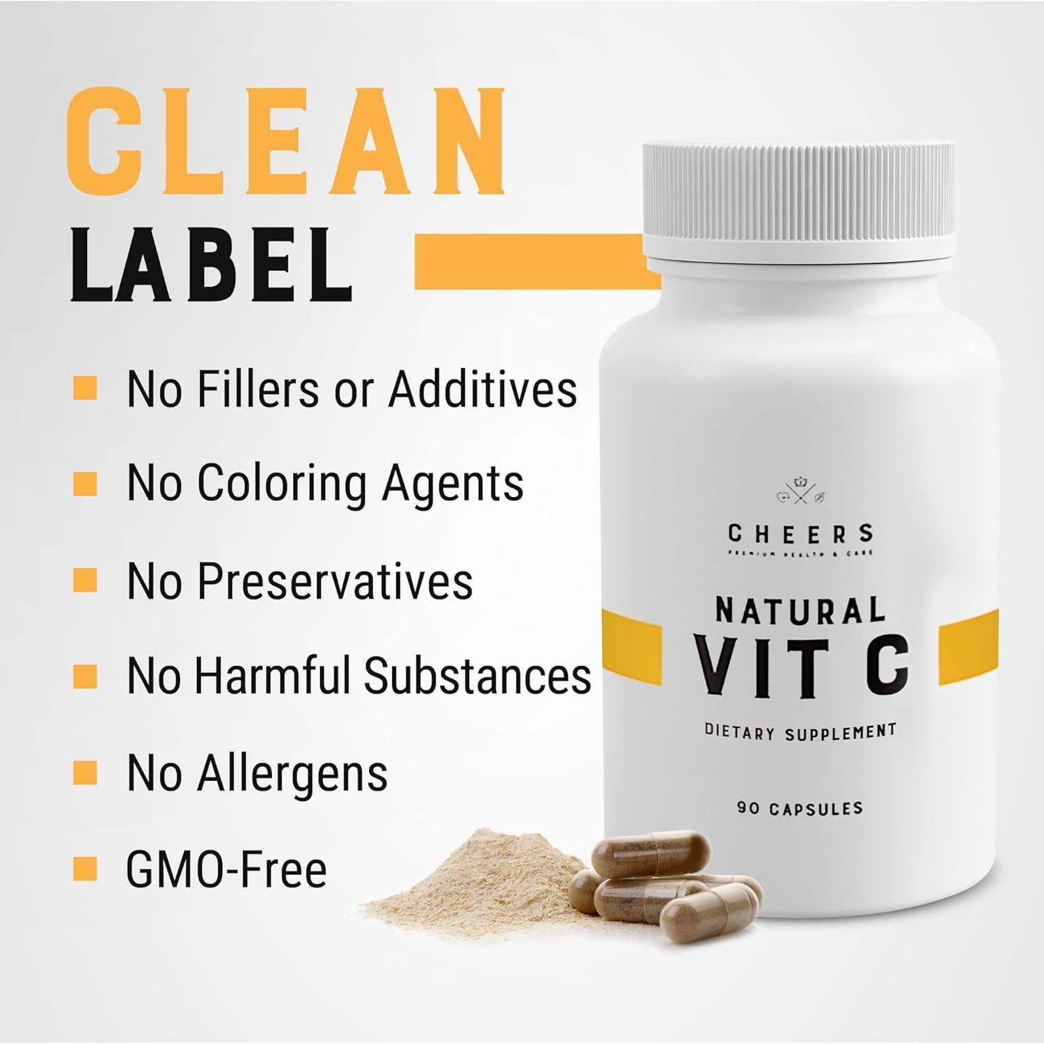 Suplemento Vitamina C 1000mg Cheers | Vegano, Antioxidante | 90 Cápsulas