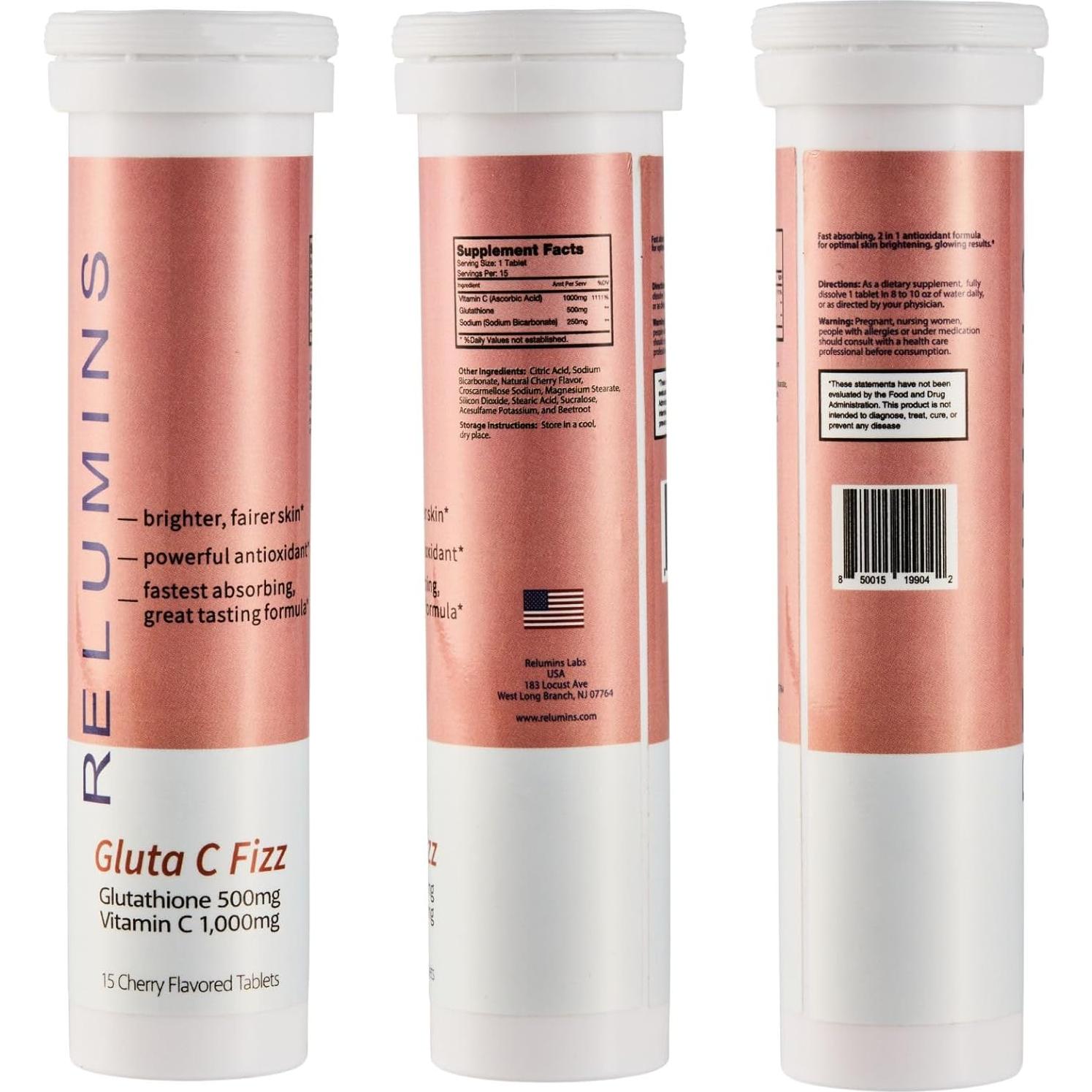 Relumins Gluta C Fizz - Suplemento de Glutatión 1000mg - 30 Tabletas