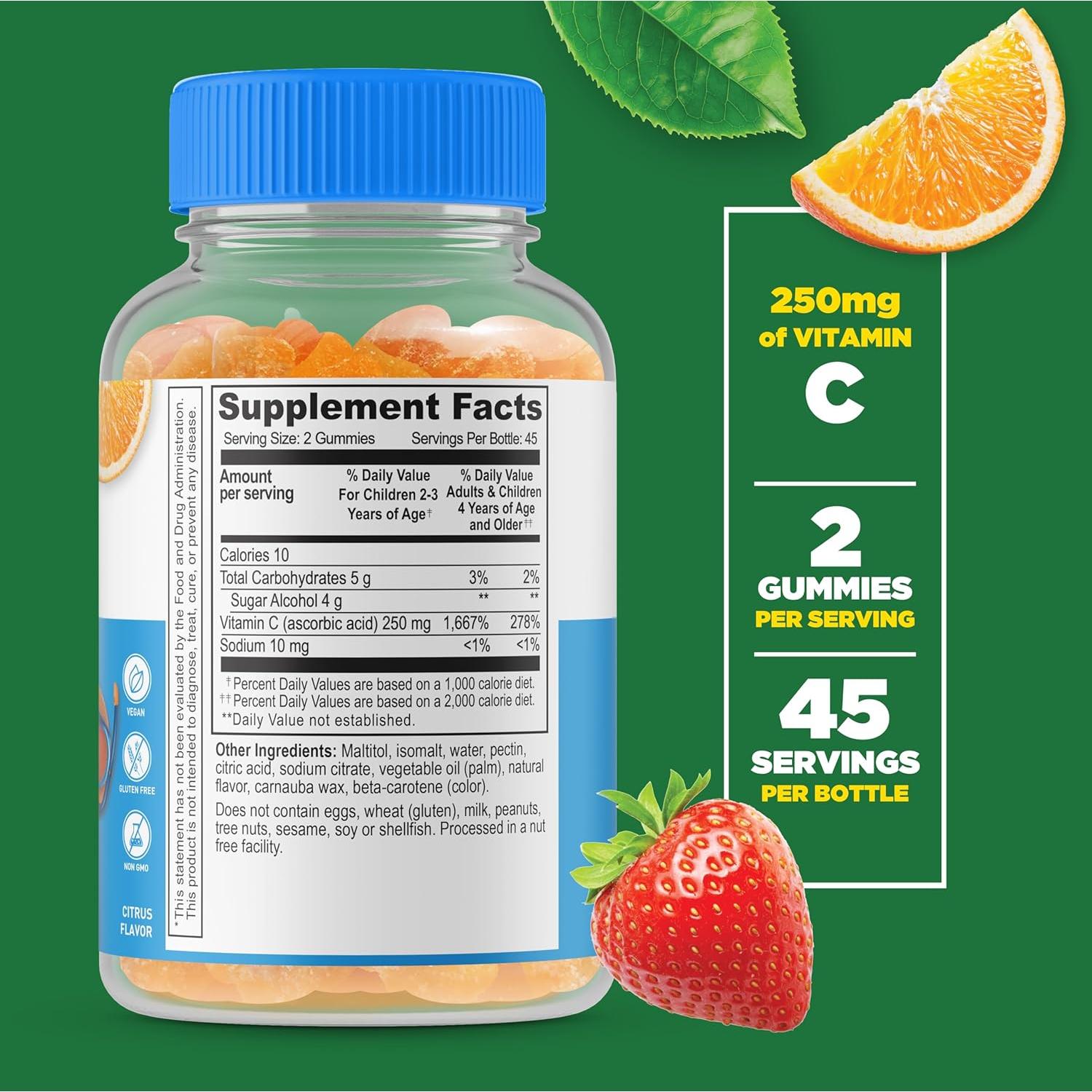Gomas de Vitamina C Sin Azúcar Lifeable 250 mg para Niños - 90 Gomas
