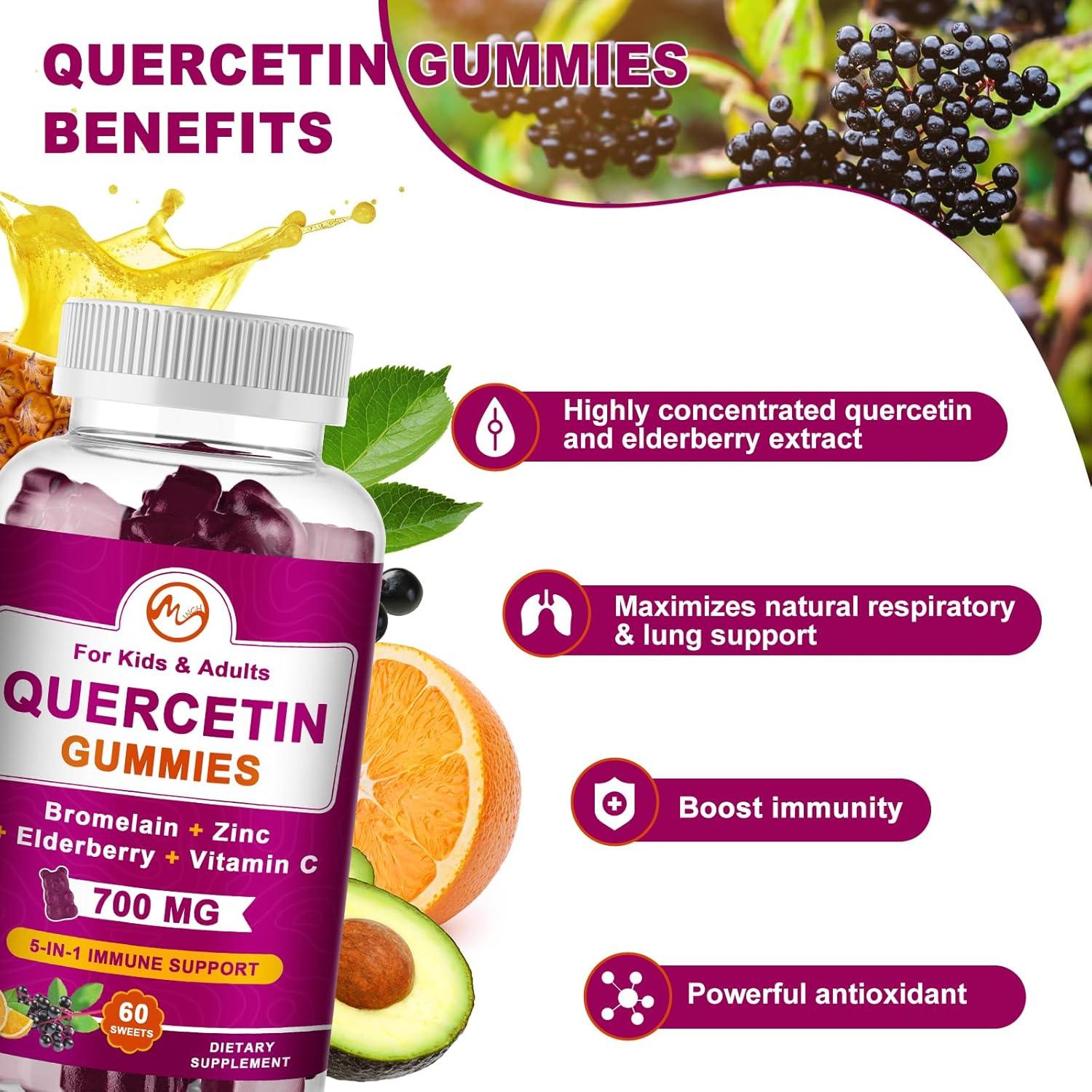 Gomitas Veganas de Quercetina 700 mg con Zinc y Vitamina C - 60 Unidades