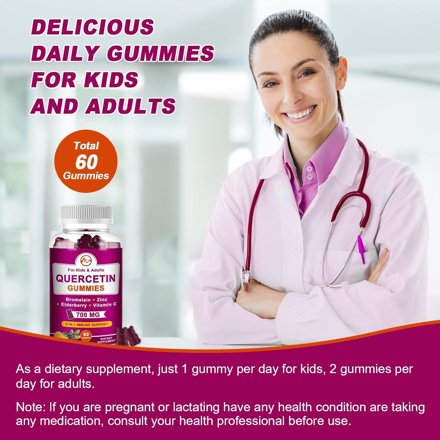 Gomitas Veganas de Quercetina 700 mg con Zinc y Vitamina C - 60 Unidades