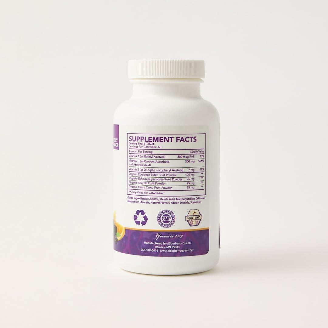 Vitamina C Masticable Elderberry Queen 500mg - 60 Tabletas Orgánicas