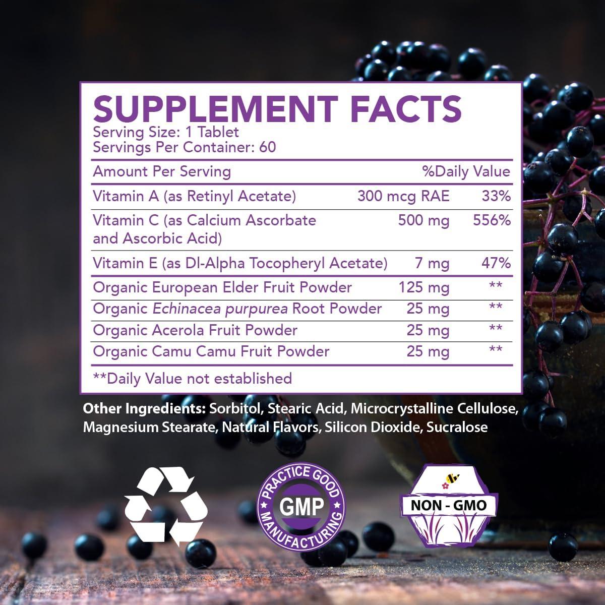 Vitamina C Masticable Elderberry Queen 500mg - 60 Tabletas Orgánicas