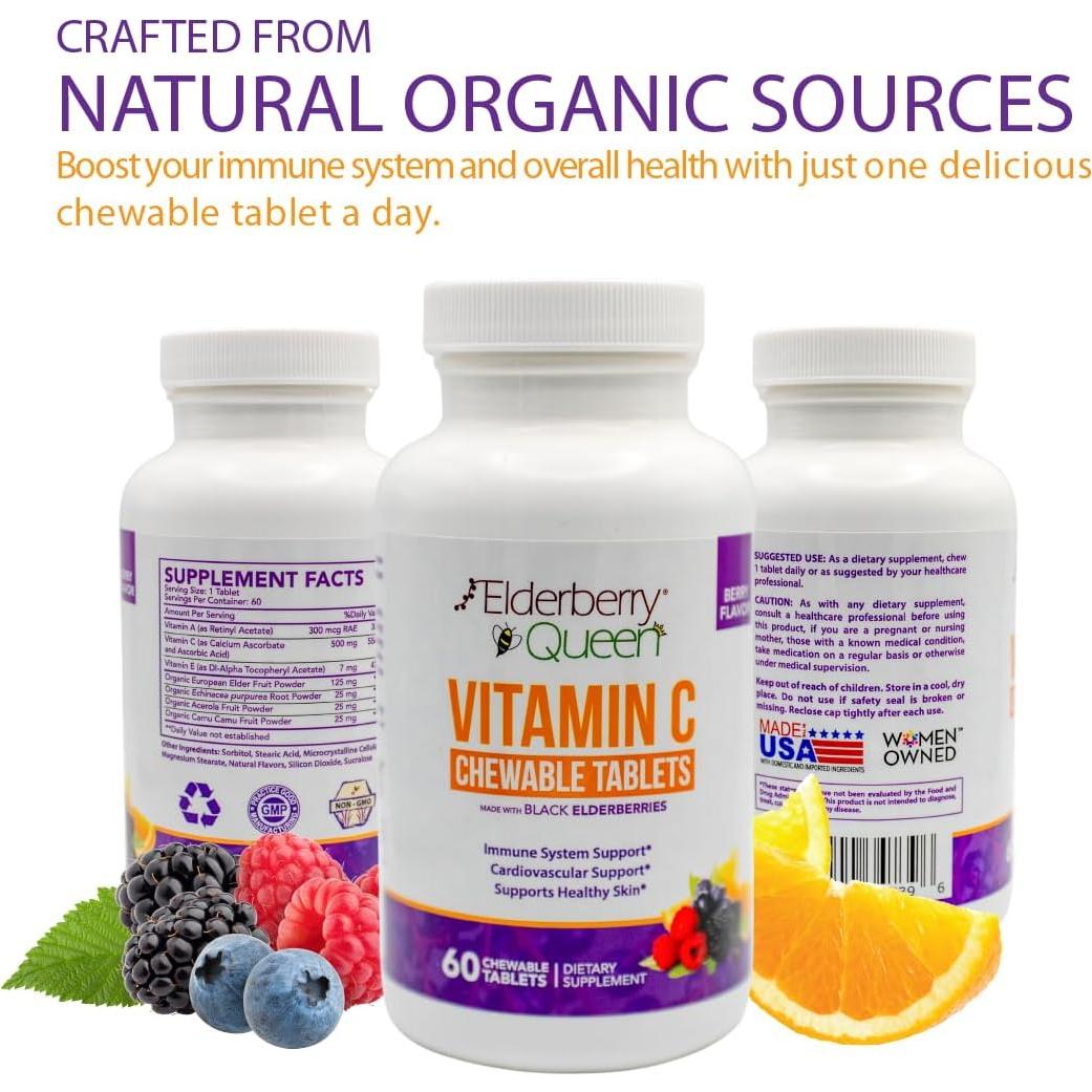 Vitamina C Masticable Elderberry Queen 500mg - 60 Tabletas Orgánicas