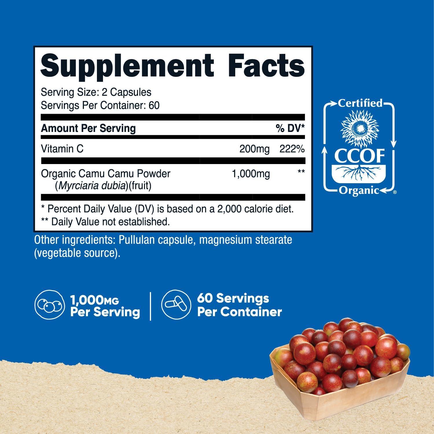 Camu Camu Nutricost 1000mg 120 Cápsulas Orgánico Vitamina C