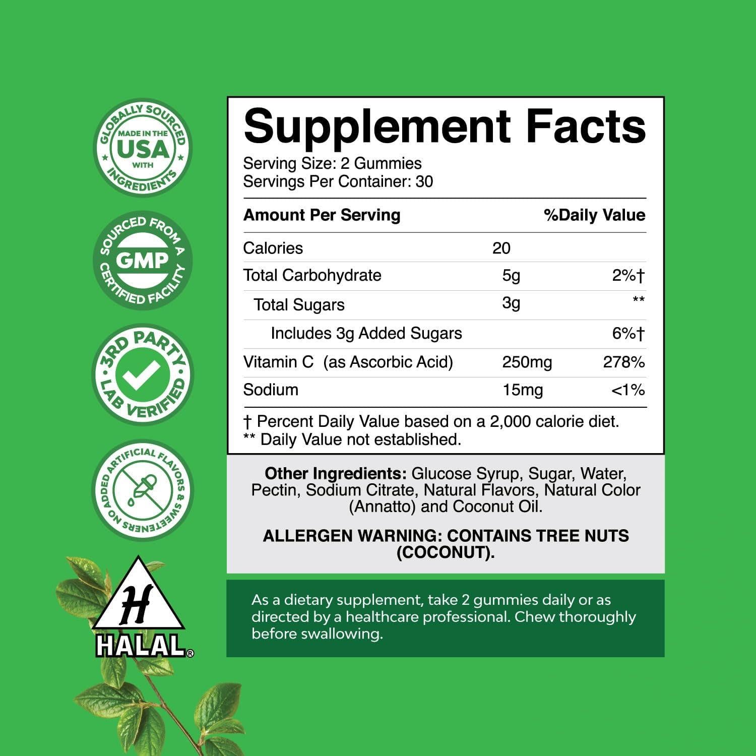 Gomitas de Vitamina C Halal Natures Craft 250mg - Refuerzo Inmunológico