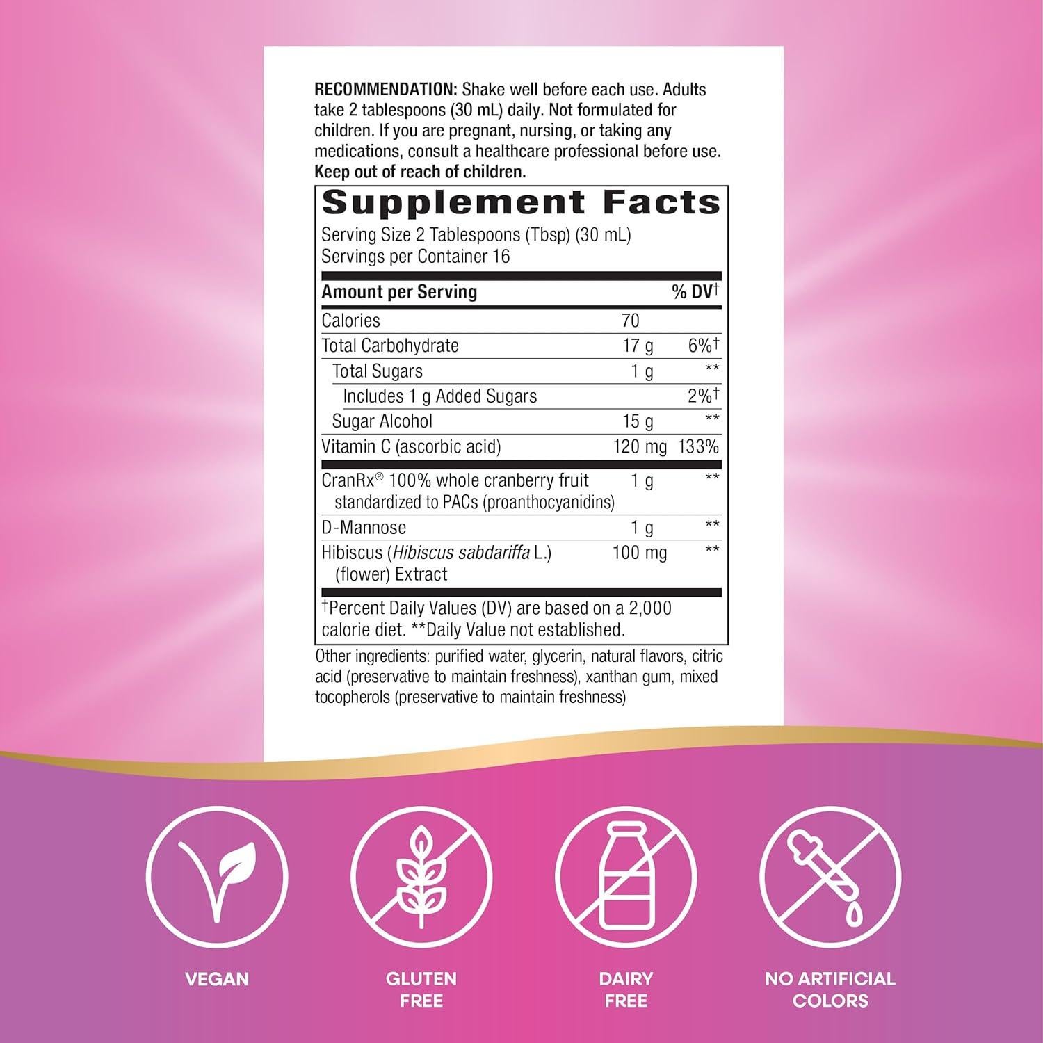 CranRx Nature's Way 1,000 mg D-Mannose Vit C Hibisco 473 ml