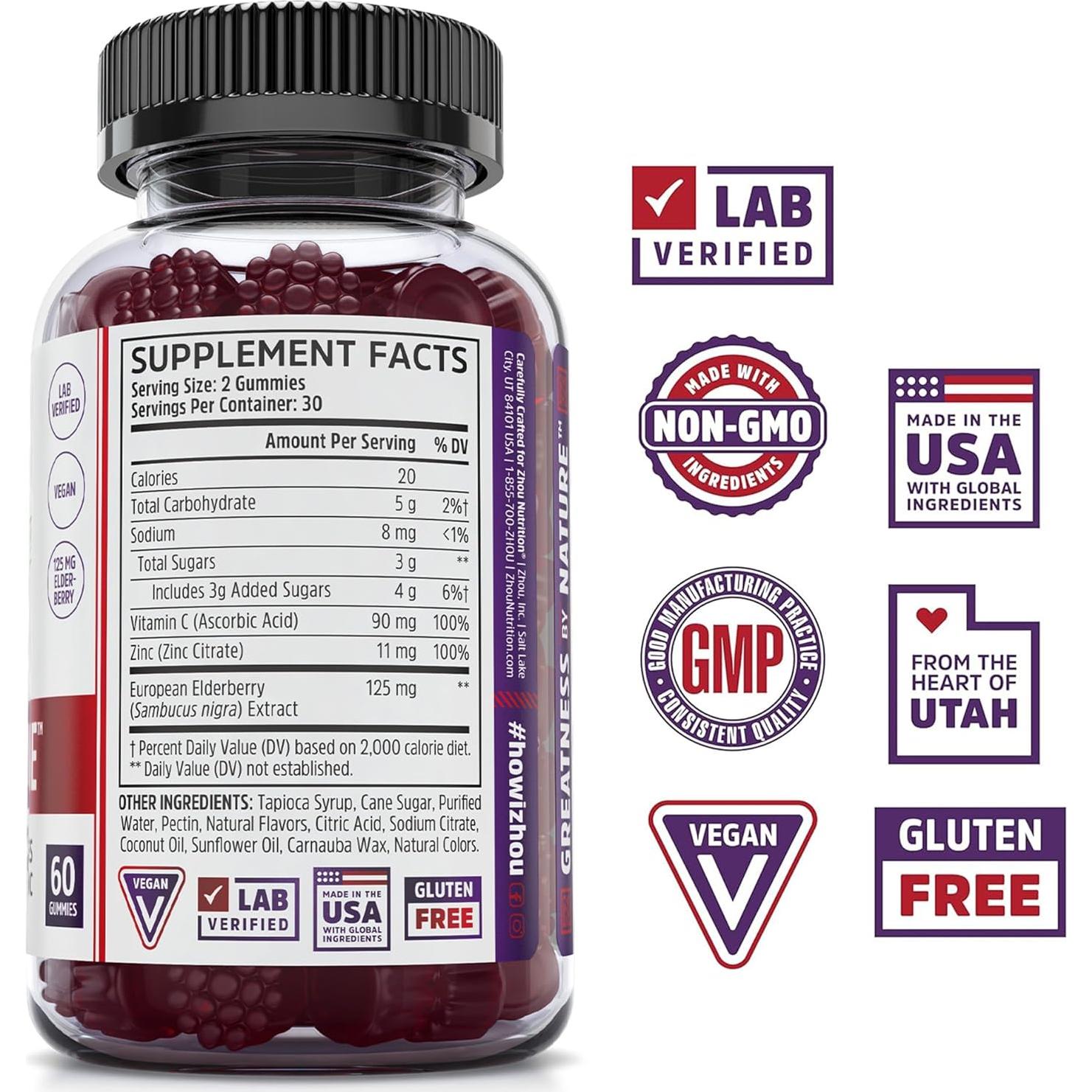 Gomitas Elder-Mune Zhou - Vitamina C y Zinc 60 Unidades