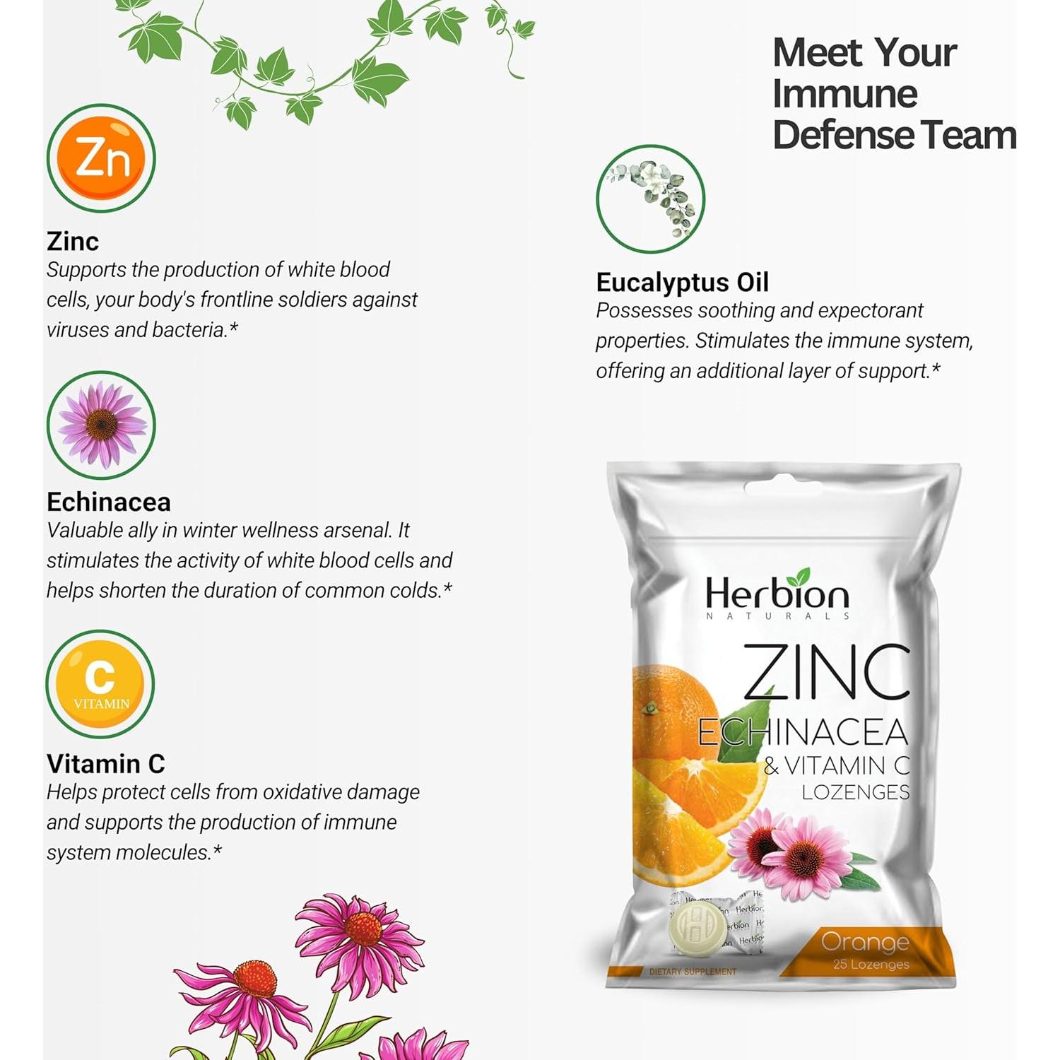 Pastillas Herbion Naturals Zinc Echinacea Vitamina C 125 g Naranja