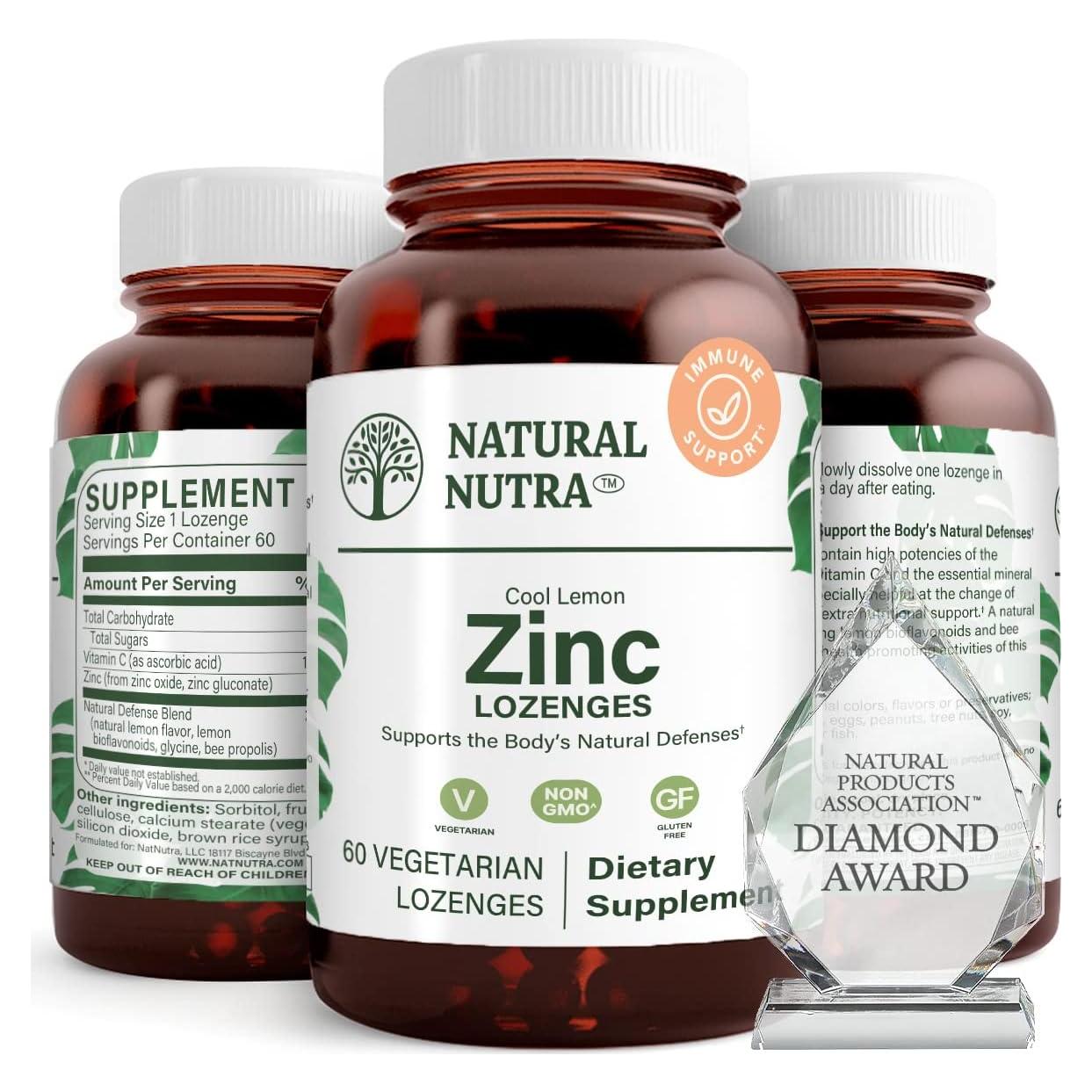 Pastillas de Zinc Natural Nutra con Vitamina C 60 Vegetarianas