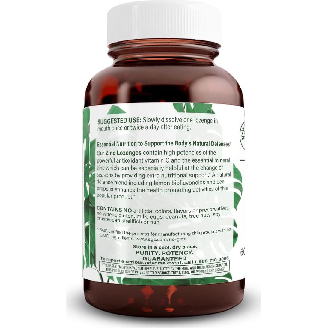 Pastillas de Zinc Natural Nutra con Vitamina C 60 Vegetarianas