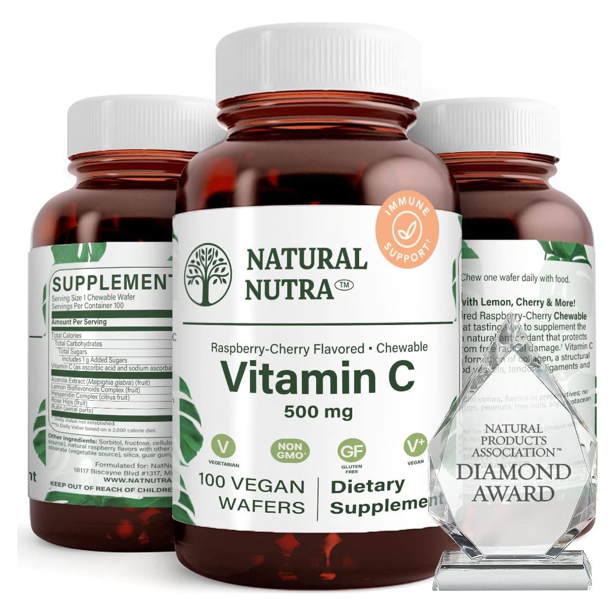 Suplemento de Vitamina C Natural Nutra 500 mg 100 Wafers Veganos