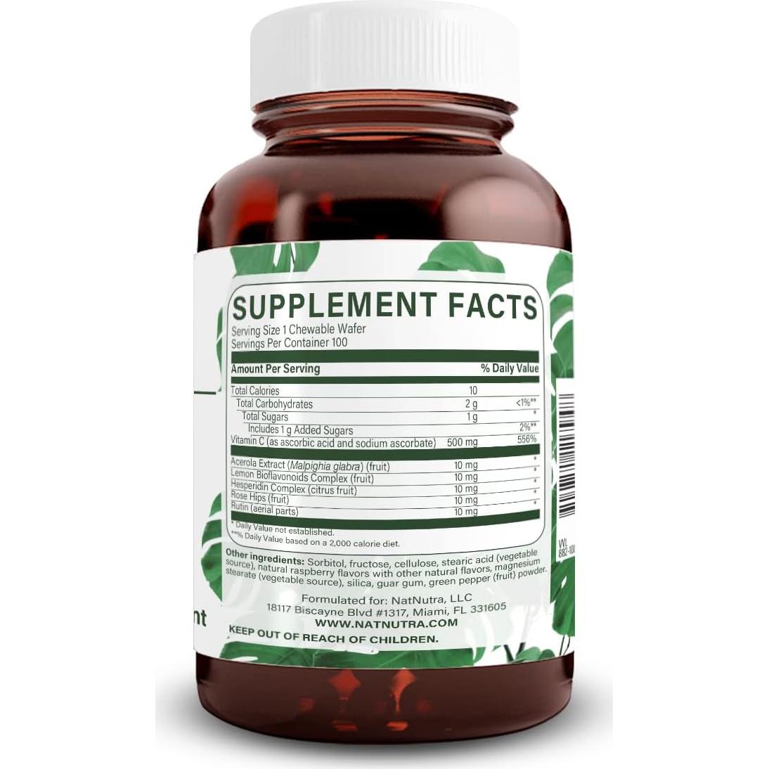 Suplemento de Vitamina C Natural Nutra 500 mg 100 Wafers Veganos
