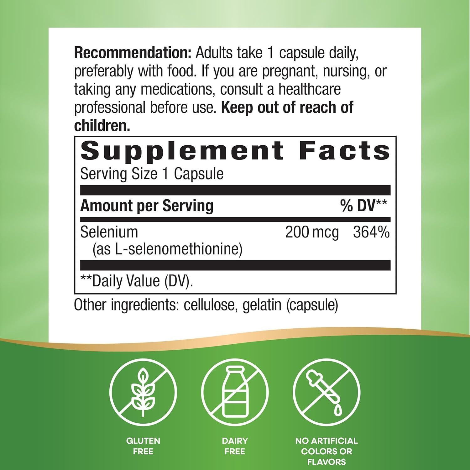 Selenio Nature's Way 200 mcg Antioxidante 100 Cápsulas