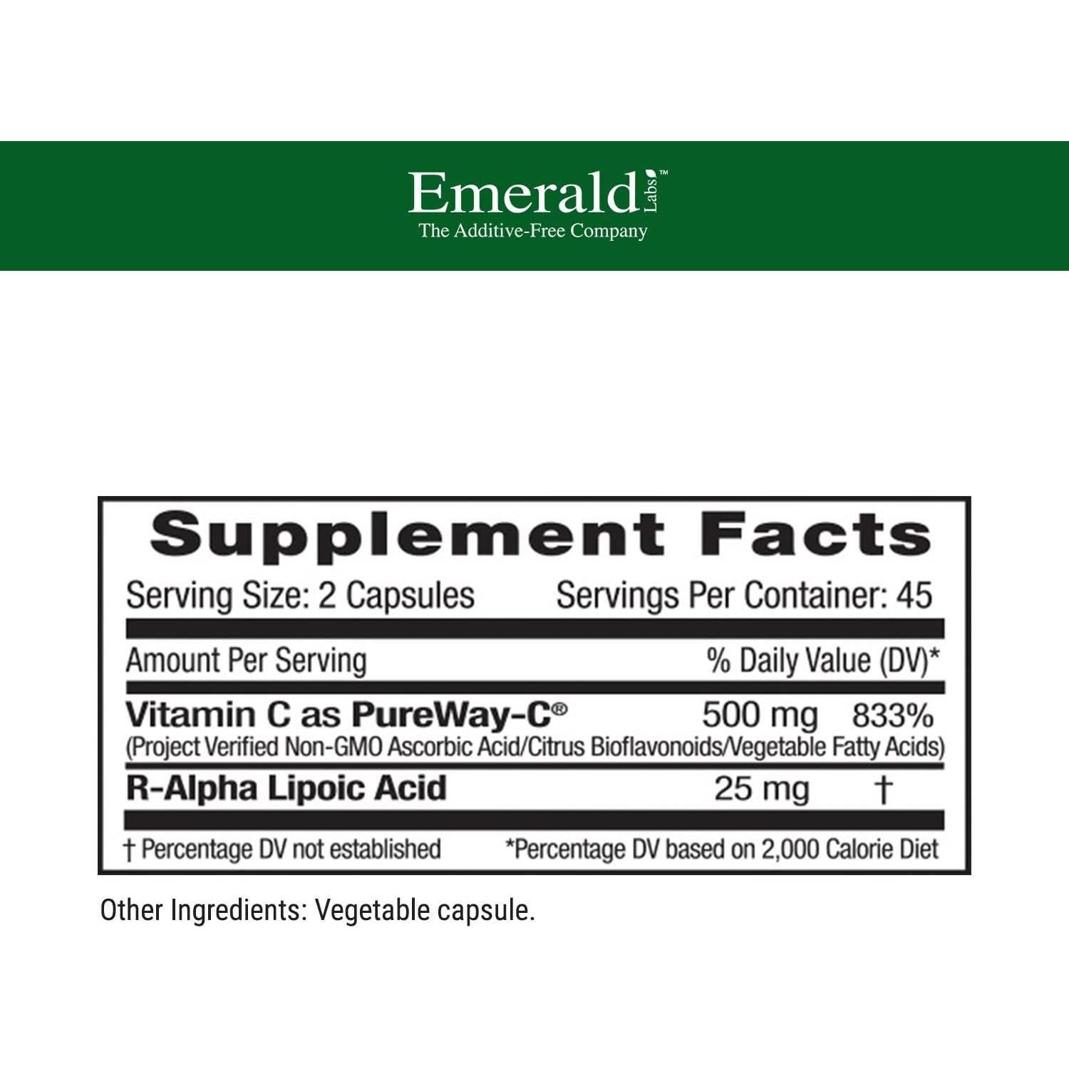 Suplemento Hepático e Inmunológico Emerald Labs PureWay-C 90 Cápsulas