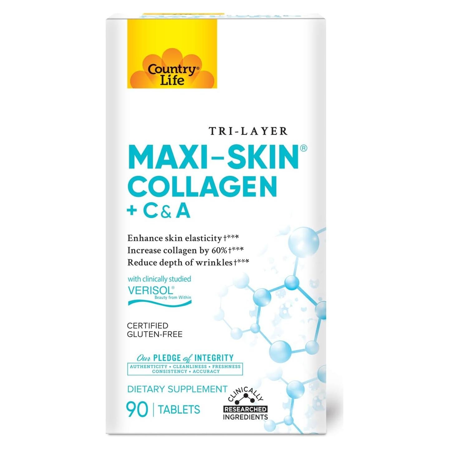 Tabletas de Colágeno Verisol Country Life - 90 Tabletas - Con Vitamina A y C