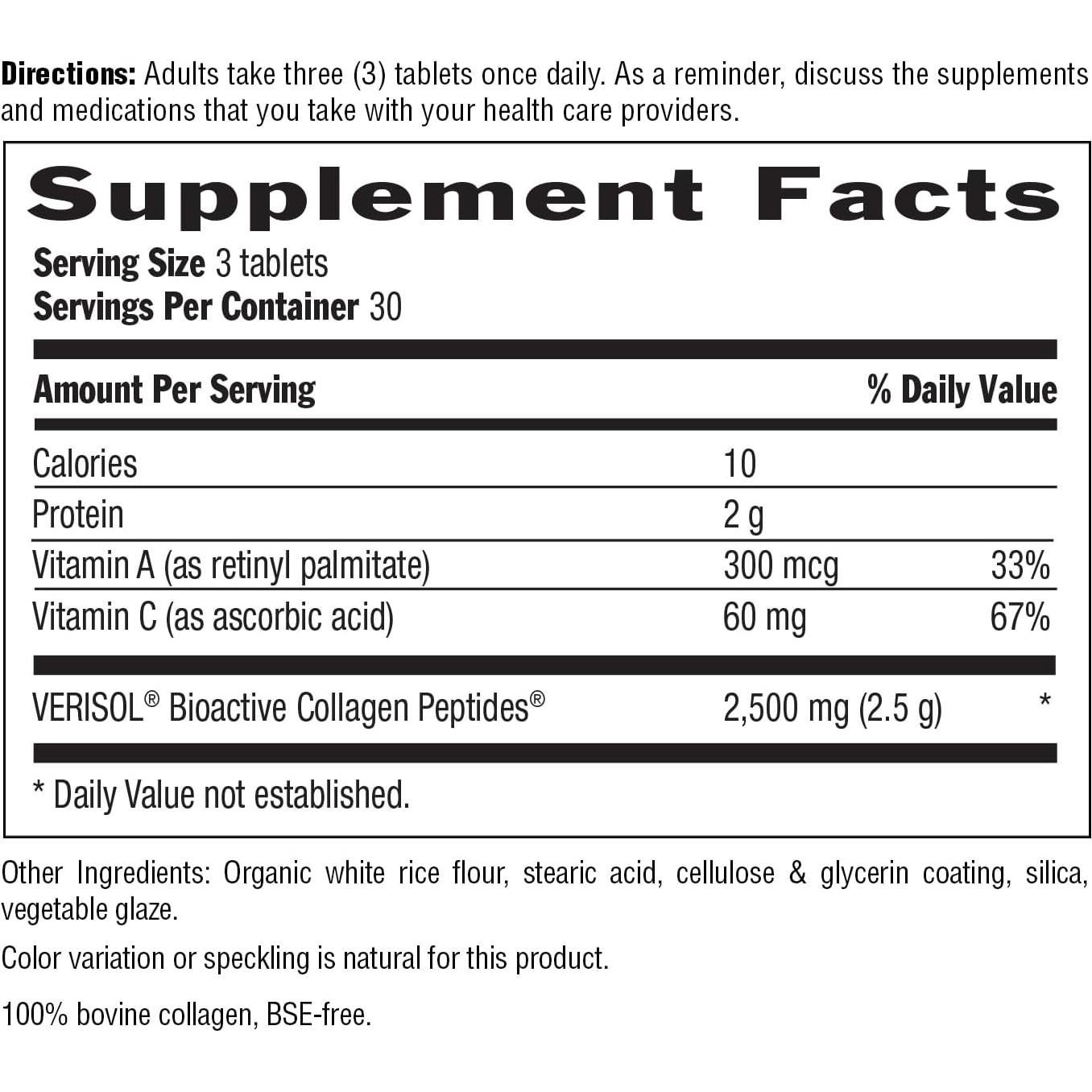 Tabletas de Colágeno Verisol Country Life - 90 Tabletas - Con Vitamina A y C