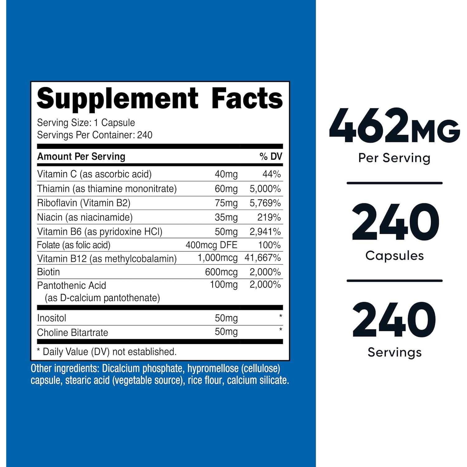 Nutricost Complejo de Vitamina B 462mg 240 Cápsulas Vegetarianas