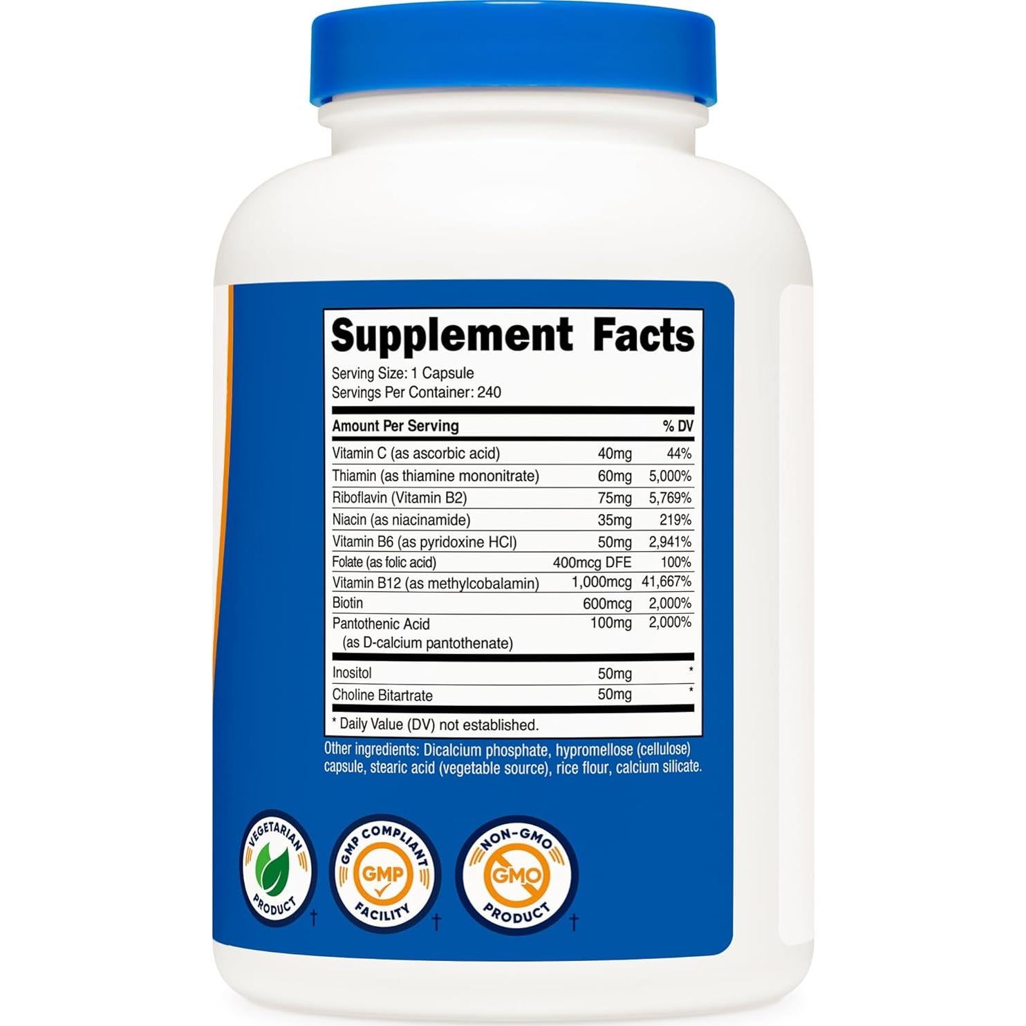 Nutricost Complejo de Vitamina B 462mg 240 Cápsulas Vegetarianas