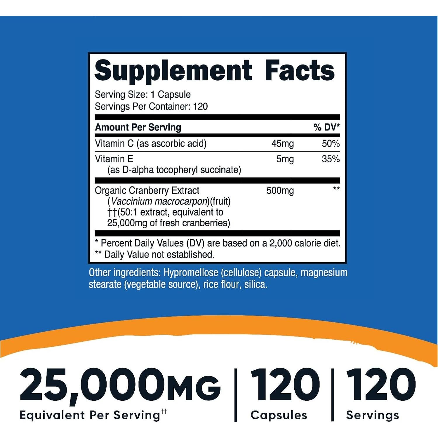 Extracto de Arándano Nutricost 25000mg 3 Botellas 120 Cápsulas